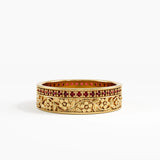 Pave Garnet Flower Wedding Band, solid gold ring | DiaFifth