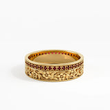 Pave Garnet Flower Wedding Band, solid gold ring, view 4 | DiaFifth