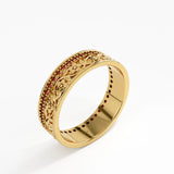 Pave Garnet Flower Wedding Band, solid gold ring, view 5 | DiaFifth
