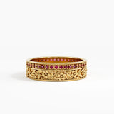 Pave Ruby Flower Wedding Band, solid gold ring | DiaFifth