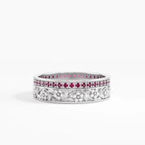 Pave Ruby Flower Wedding Band, solid gold ring, view 3 | DiaFifth