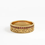 Pave Ruby Flower Wedding Band, solid gold ring, view 4 | DiaFifth