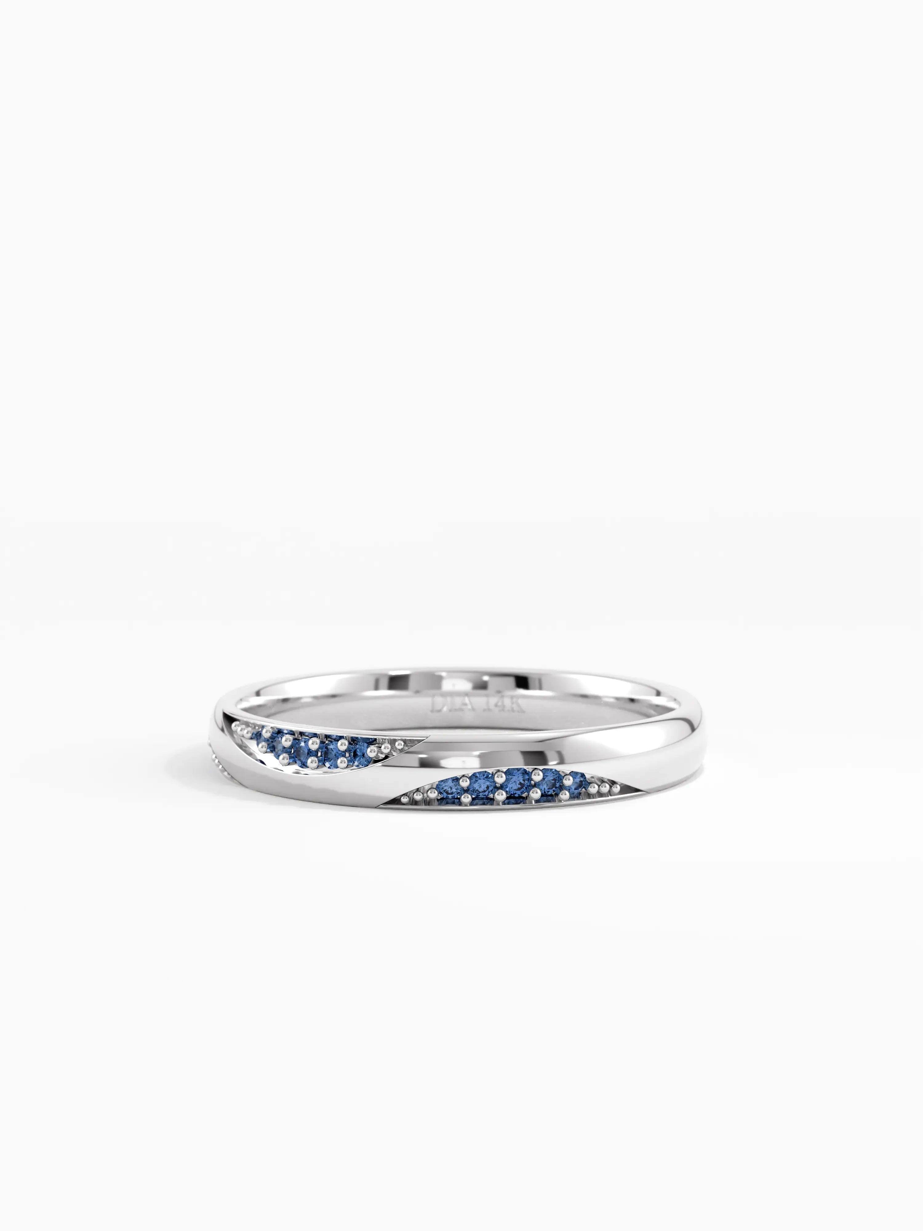 Wavy Sapphire Wedding Band, solid gold ring, view 7 | DiaFifth