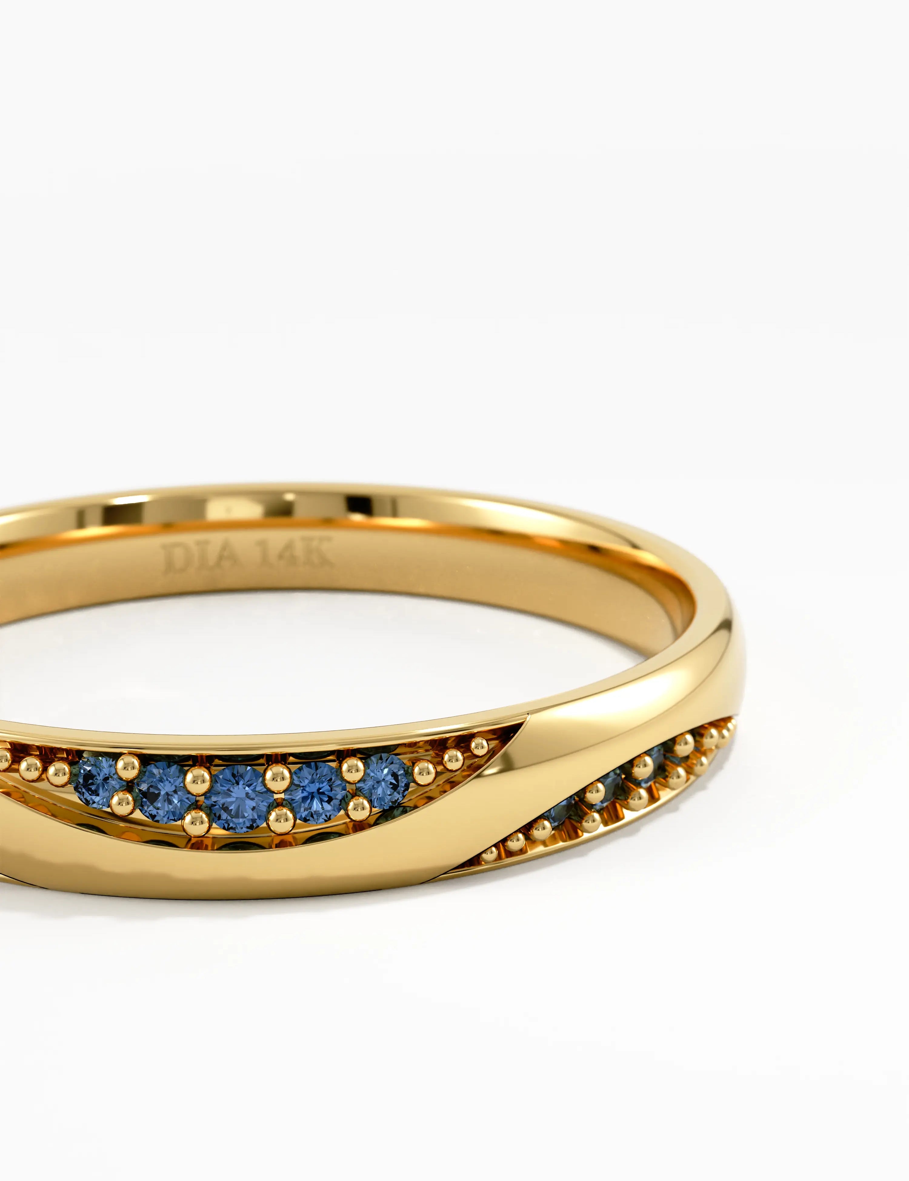 Wavy Sapphire Wedding Band, solid gold ring, view 2 | DiaFifth