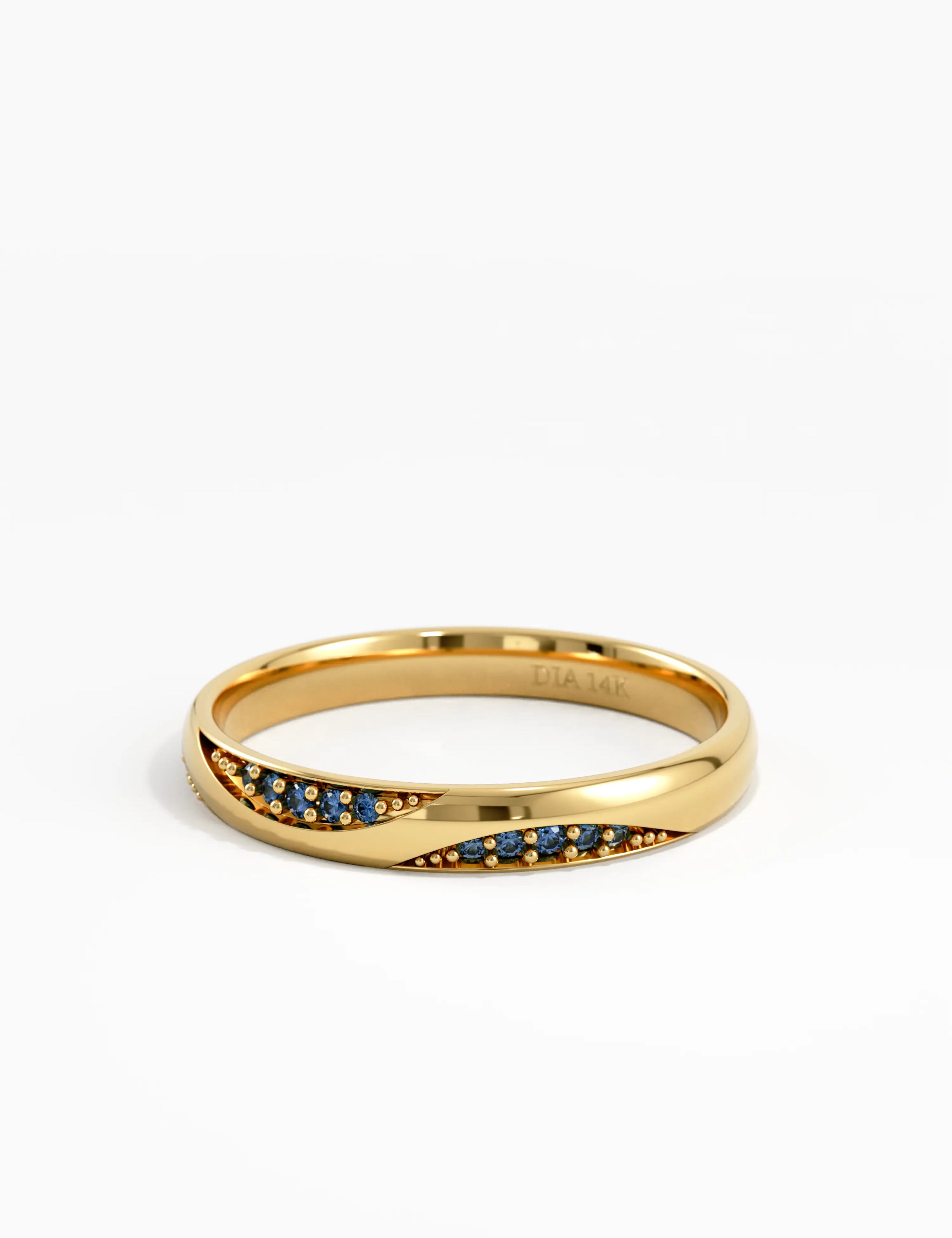 Wavy Sapphire Wedding Band, solid gold ring, view 8 | DiaFifth