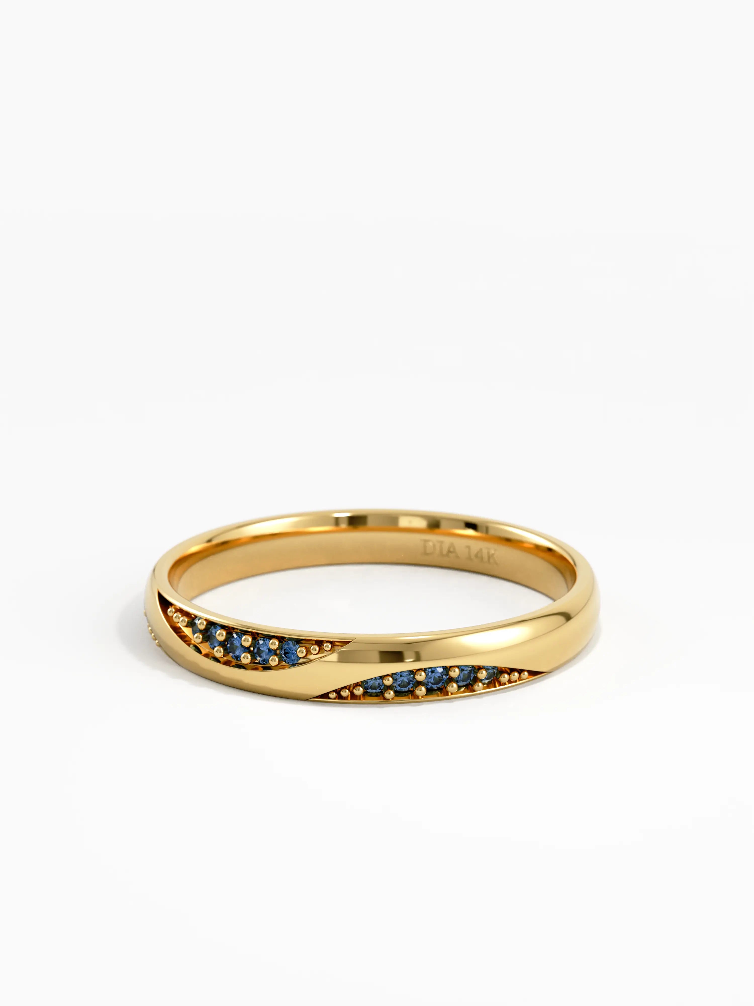 Wavy Sapphire Wedding Band, solid gold ring, view 8 | DiaFifth
