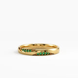 Wavy Emerald Wedding Band, solid gold ring | DiaFifth