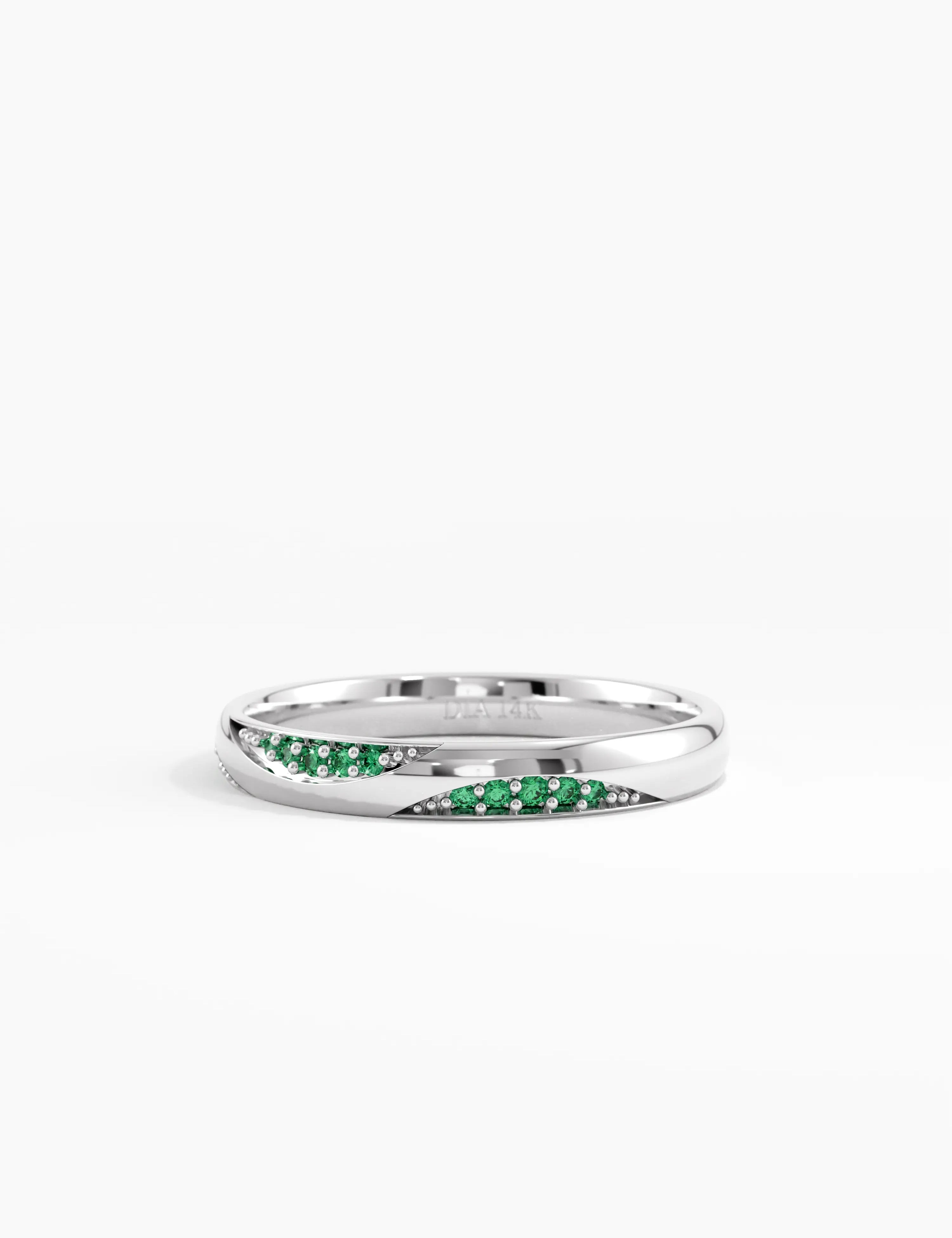 Wavy Emerald Wedding Band, solid gold ring, view 7 | DiaFifth