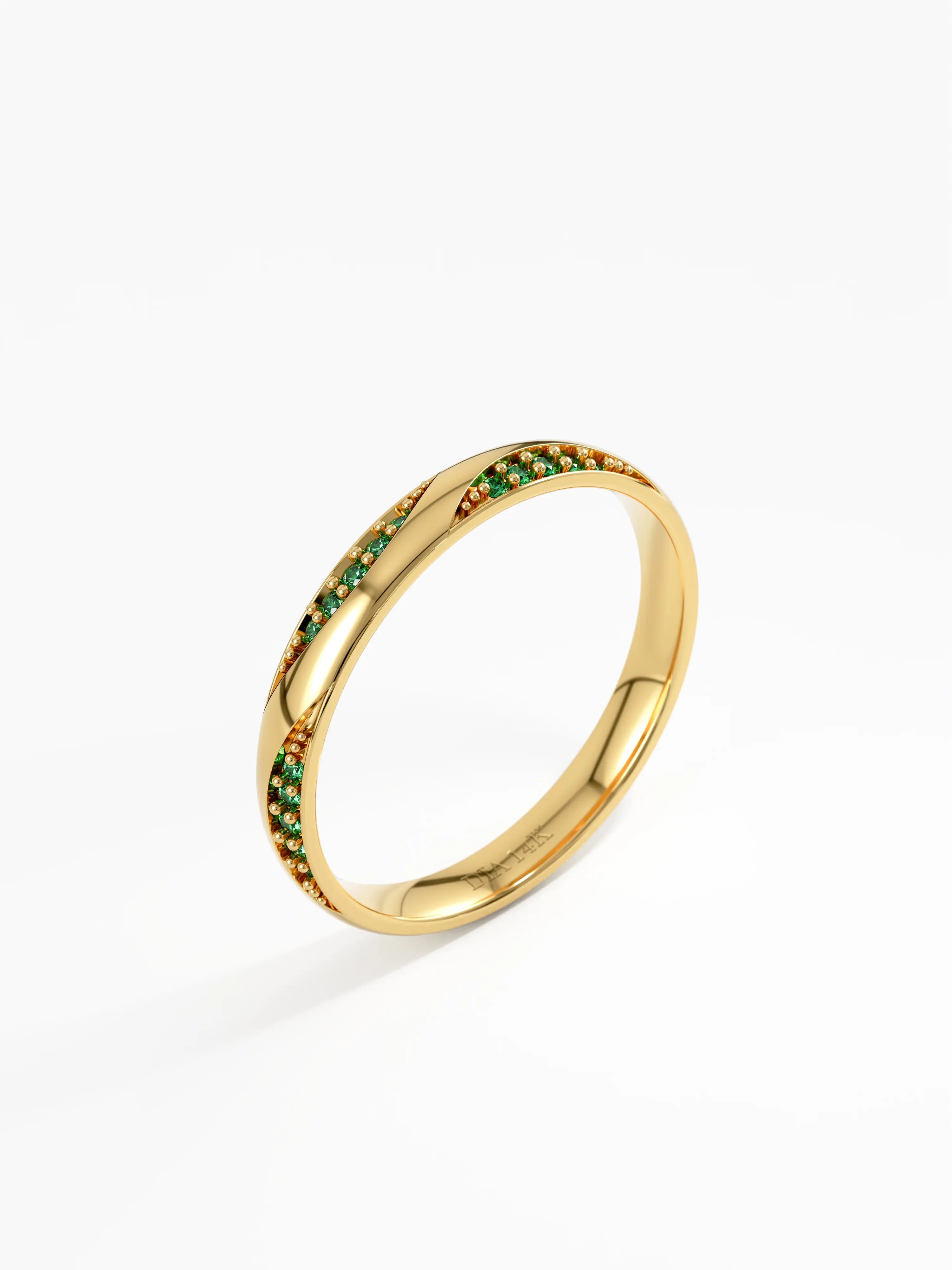 Wavy Emerald Wedding Band, solid gold ring, view 5 | DiaFifth