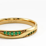Wavy Emerald Wedding Band, solid gold ring, view 2 | DiaFifth
