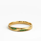 Wavy Emerald Wedding Band, solid gold ring, view 8 | DiaFifth
