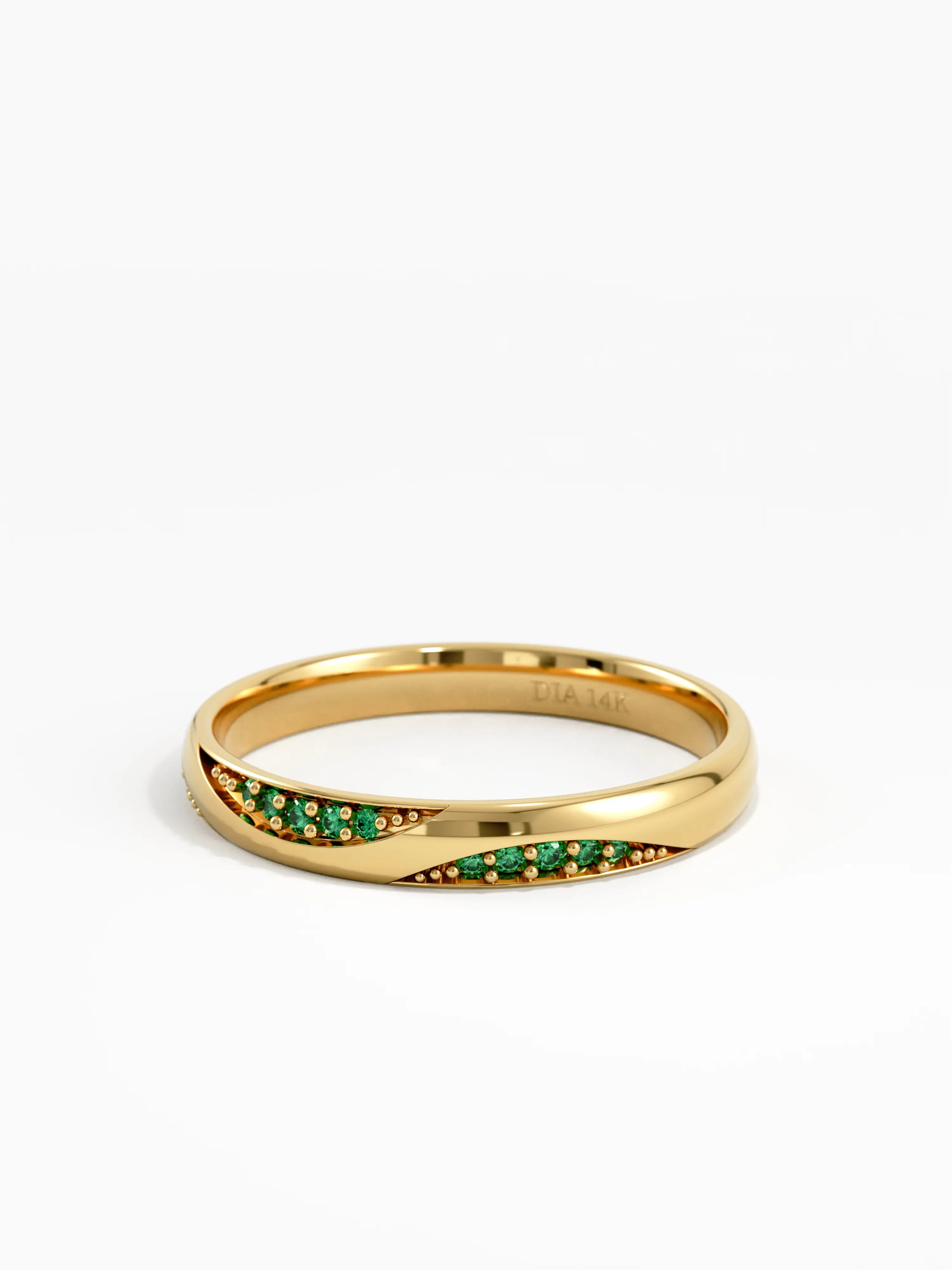 Wavy Emerald Wedding Band, solid gold ring, view 8 | DiaFifth