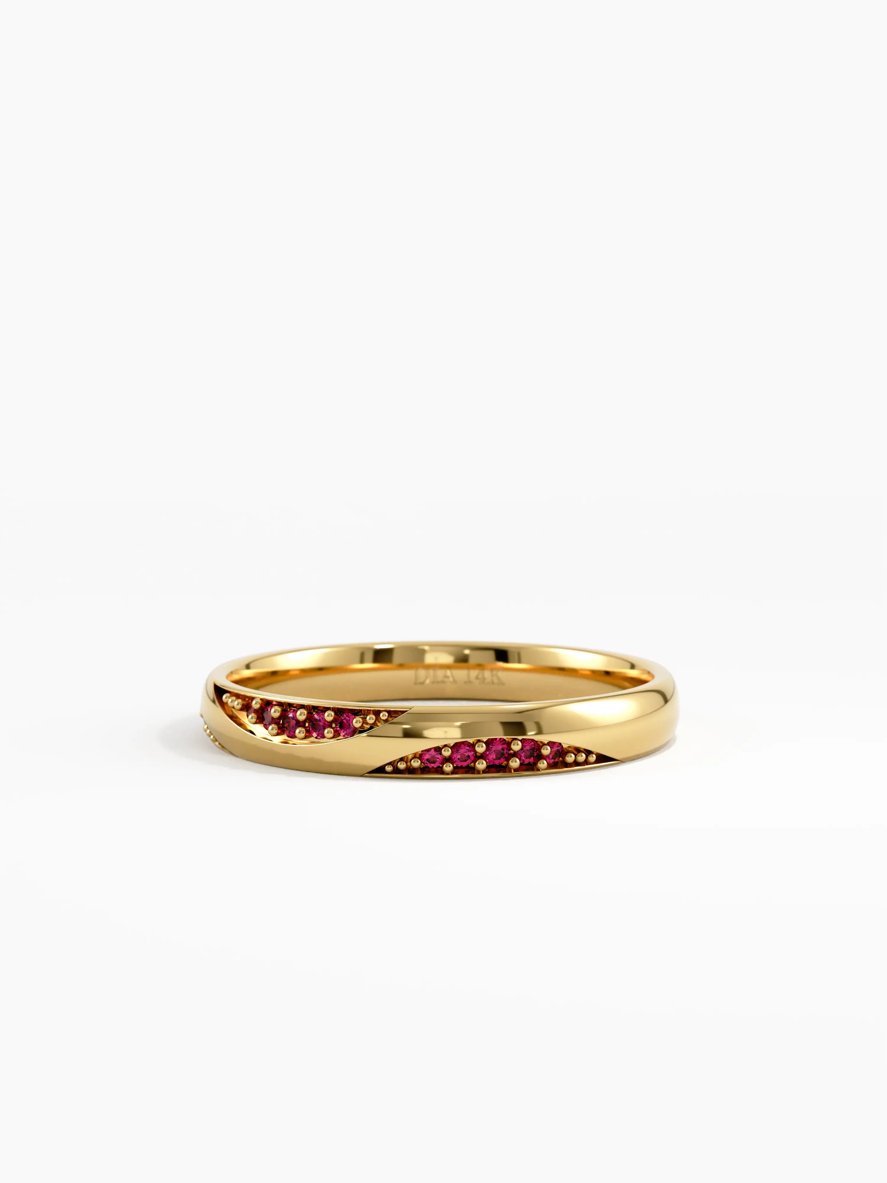 Wavy Garnet Wedding Band, solid gold ring | DiaFifth