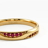 Wavy Garnet Wedding Band, solid gold ring, view 2 | DiaFifth