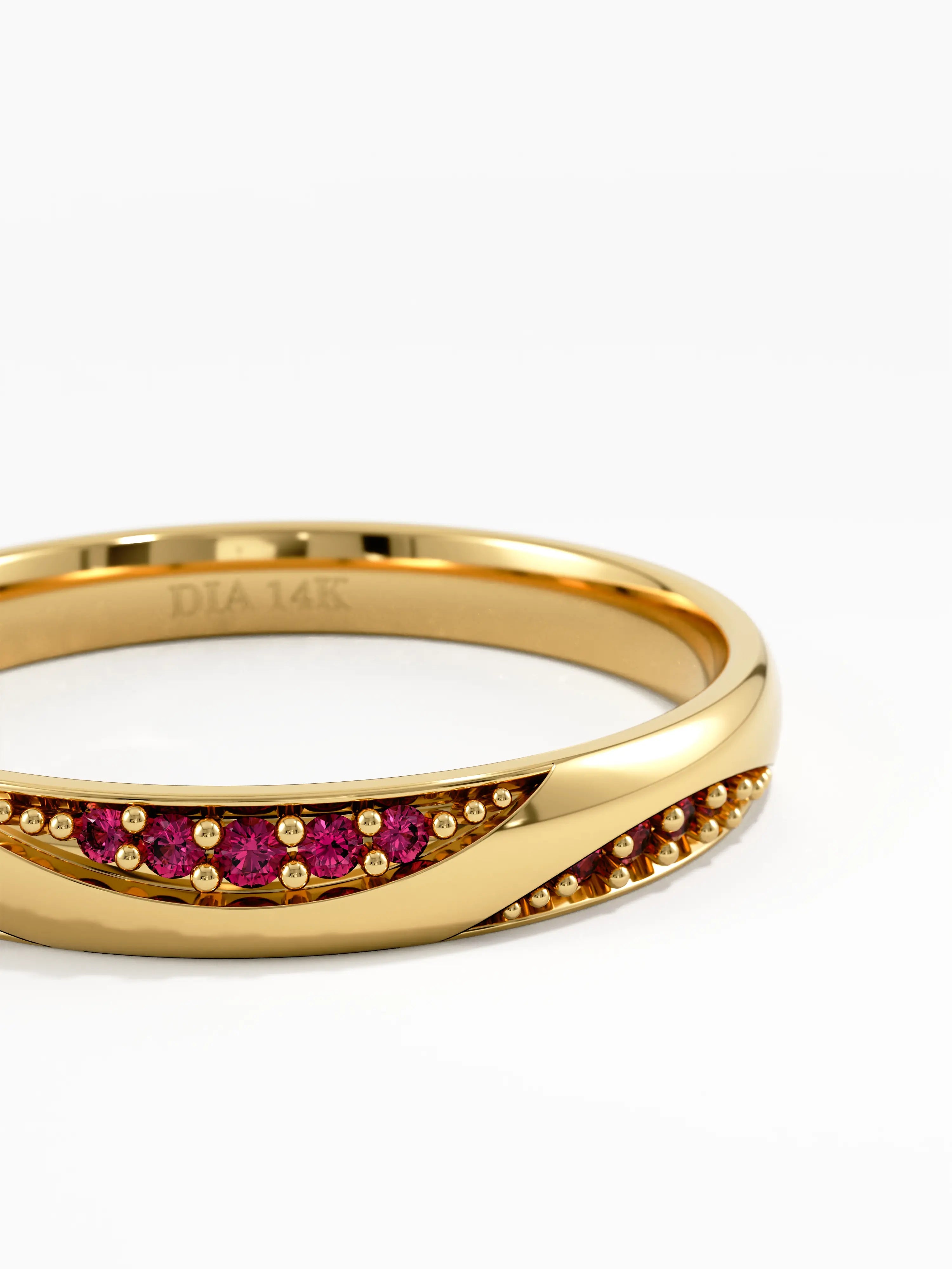 Wavy Garnet Wedding Band, solid gold ring, view 2 | DiaFifth