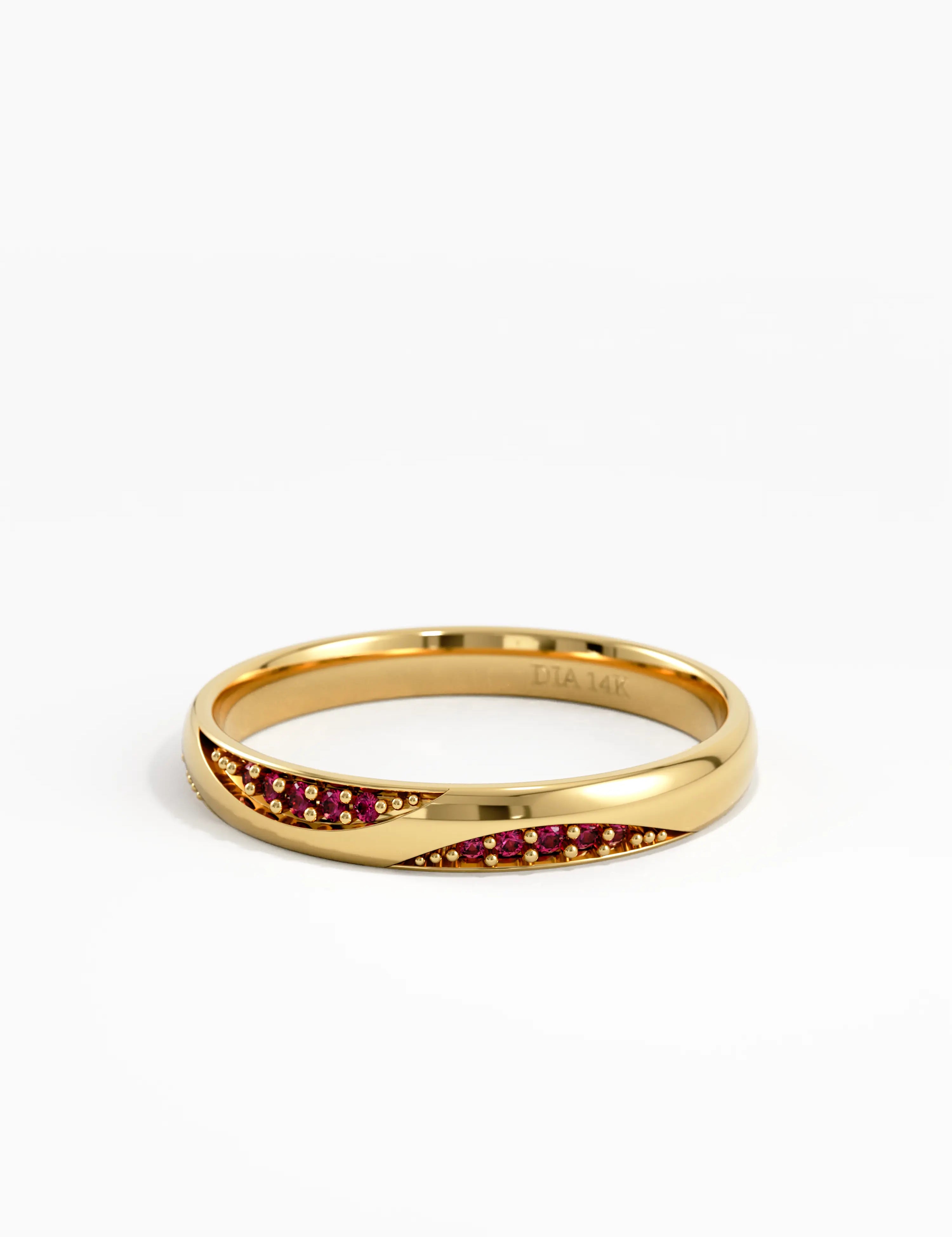 Wavy Garnet Wedding Band, solid gold ring, view 8 | DiaFifth