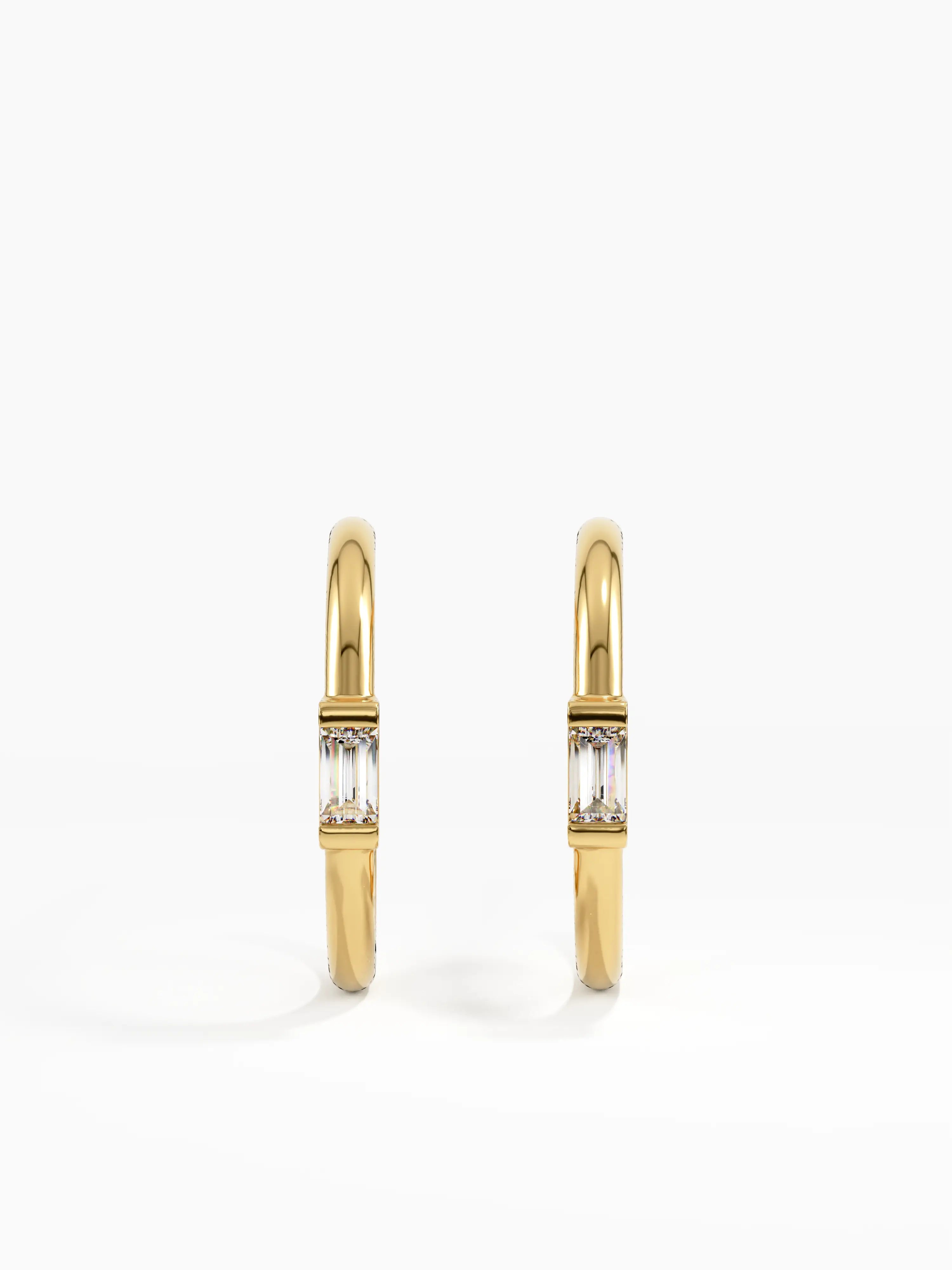 Baguette Stud Earrings, solid gold earrings | DiaFifth
