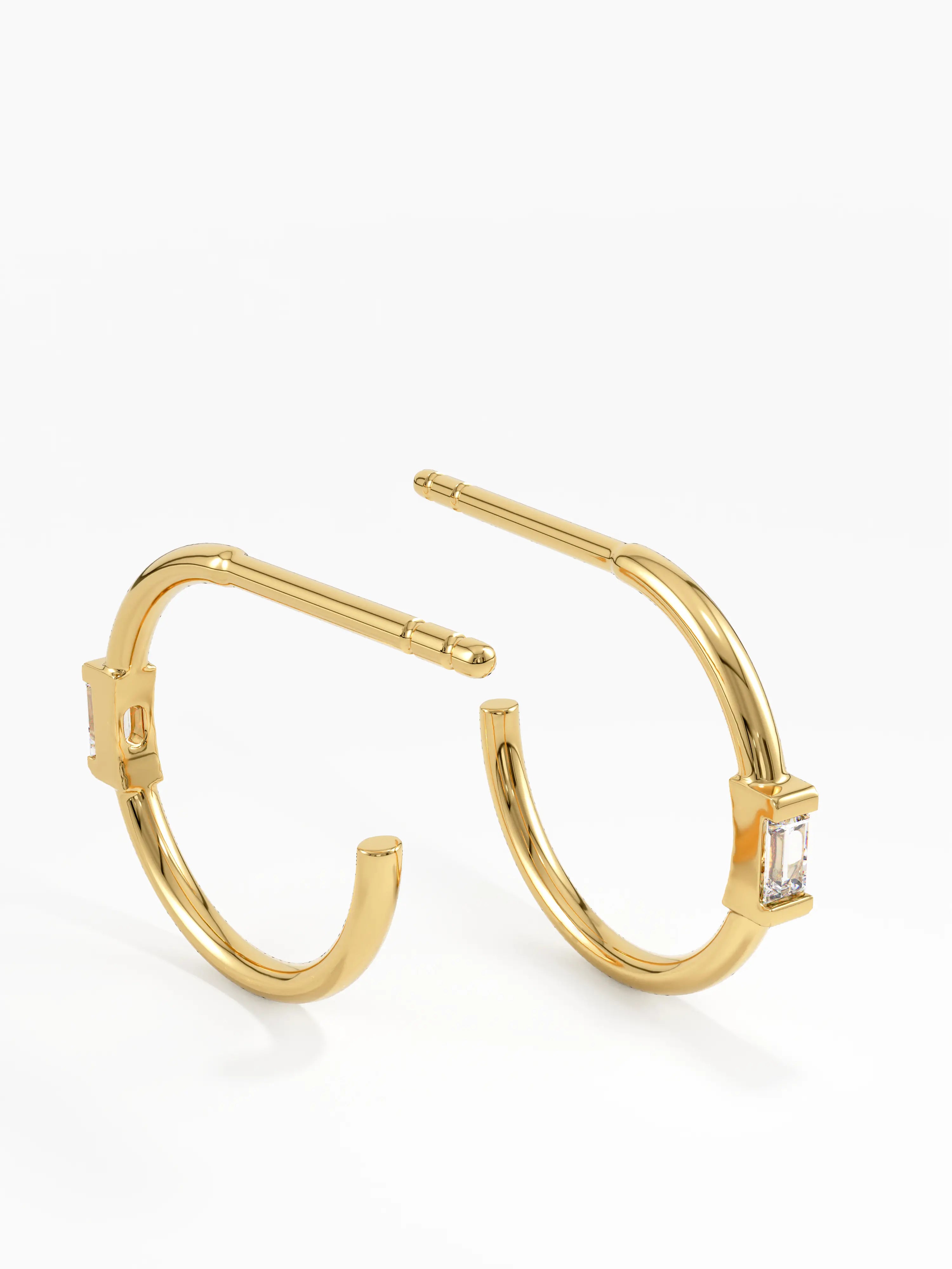 Baguette Stud Earrings, solid gold earrings, view 6 | DiaFifth