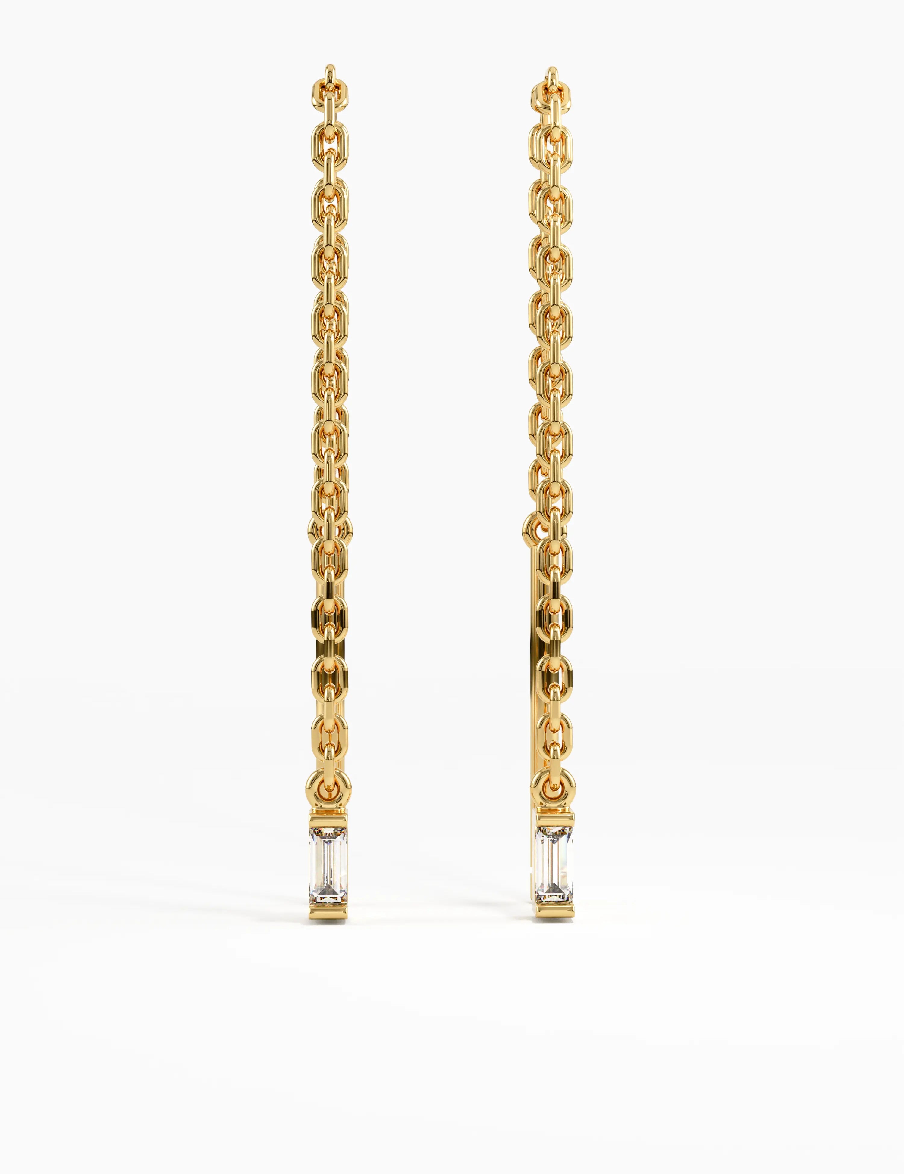 Threader Baguette Earrings, solid gold earrings | DiaFifth