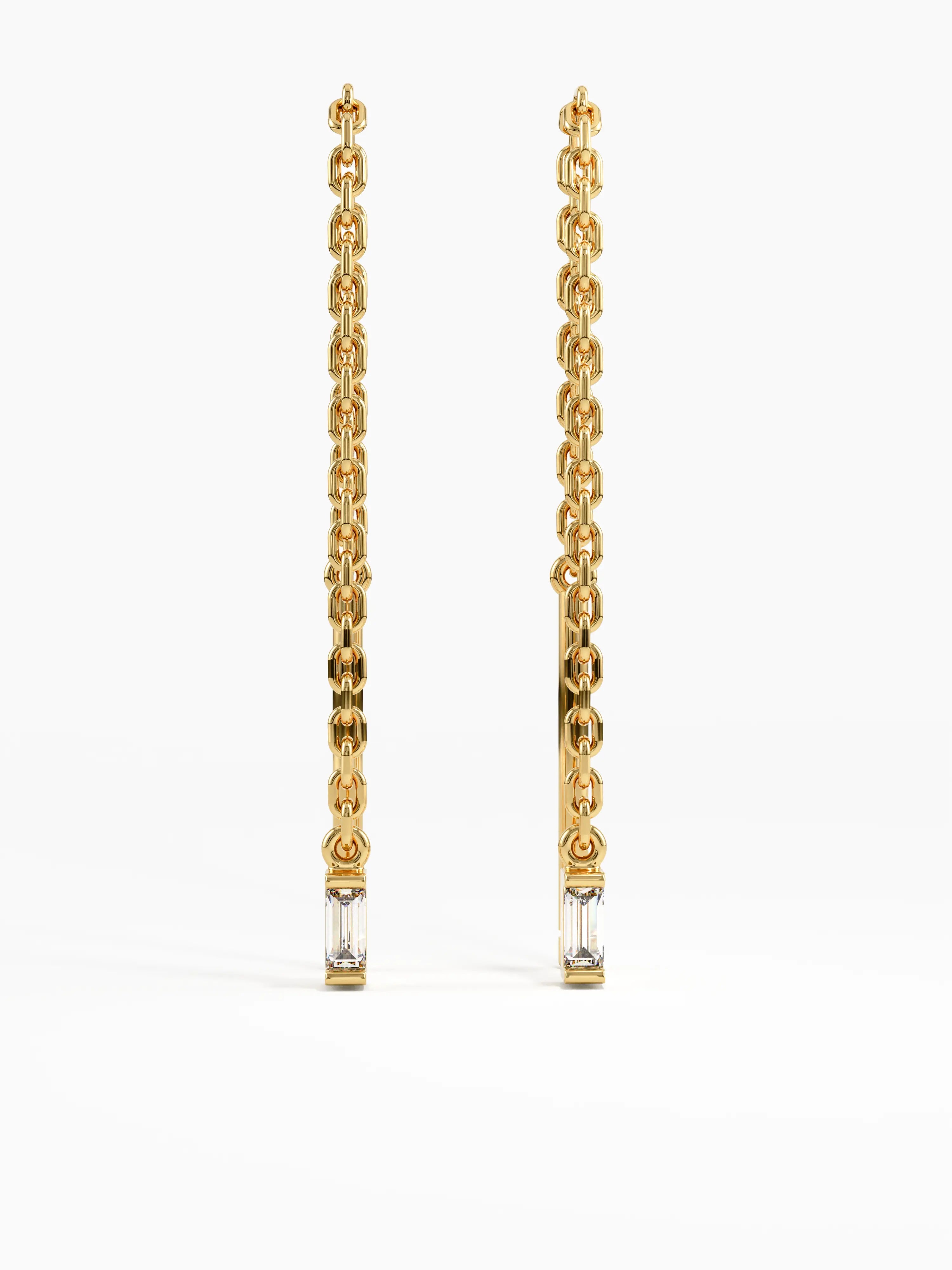 Threader Baguette Earrings, solid gold earrings | DiaFifth