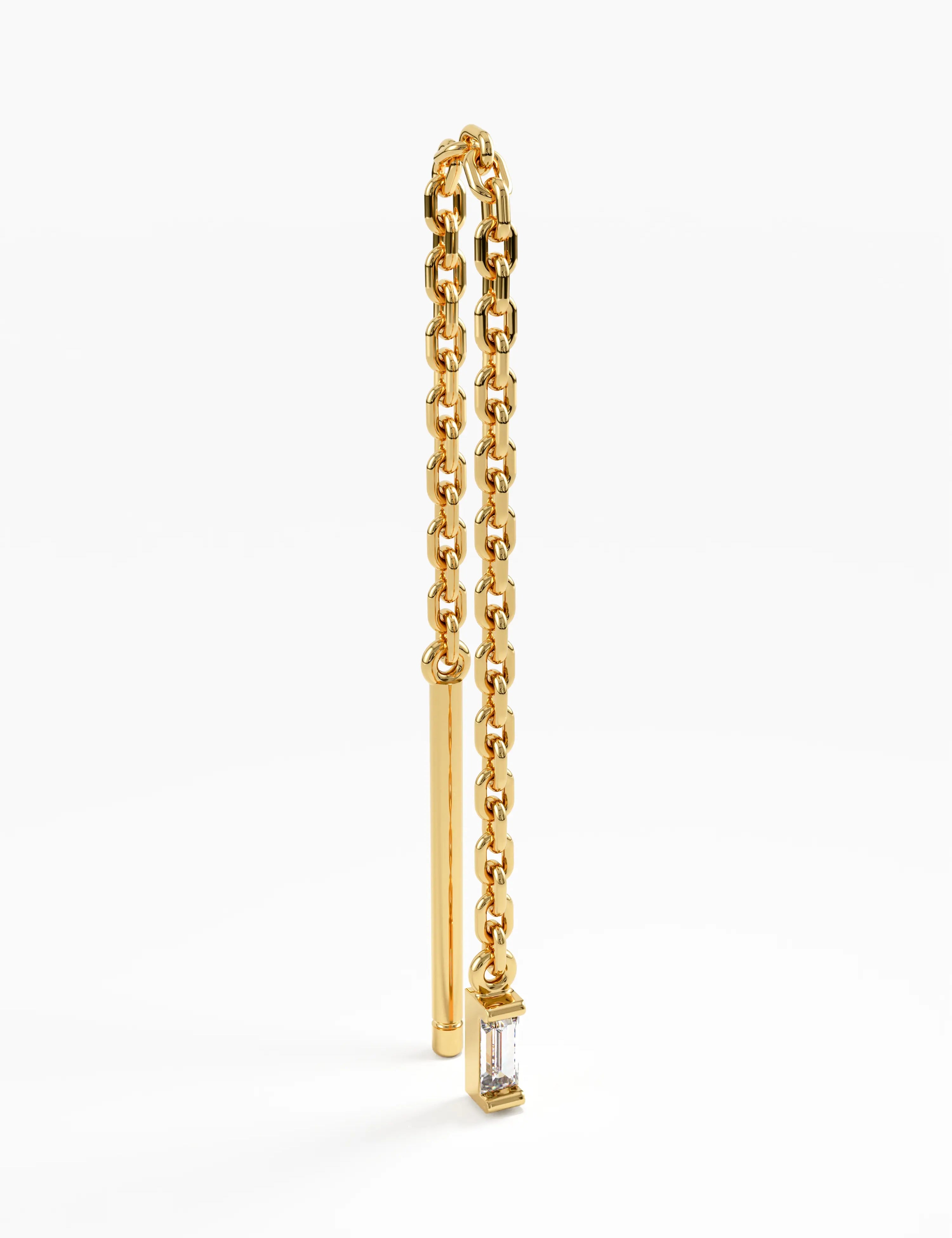 Threader Baguette Earrings, solid gold earrings, view 2 | DiaFifth