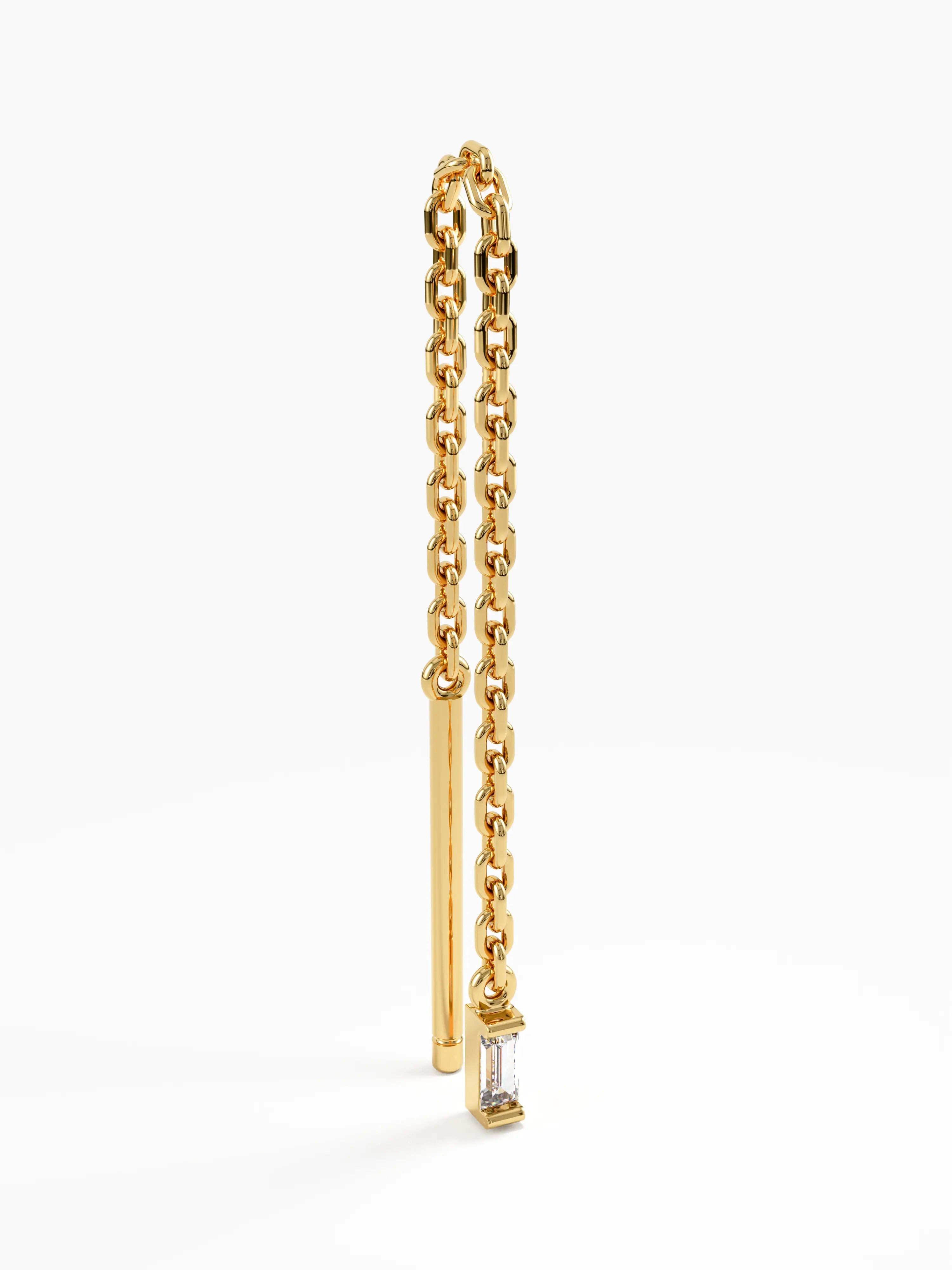 Threader Baguette Earrings, solid gold earrings, view 2 | DiaFifth