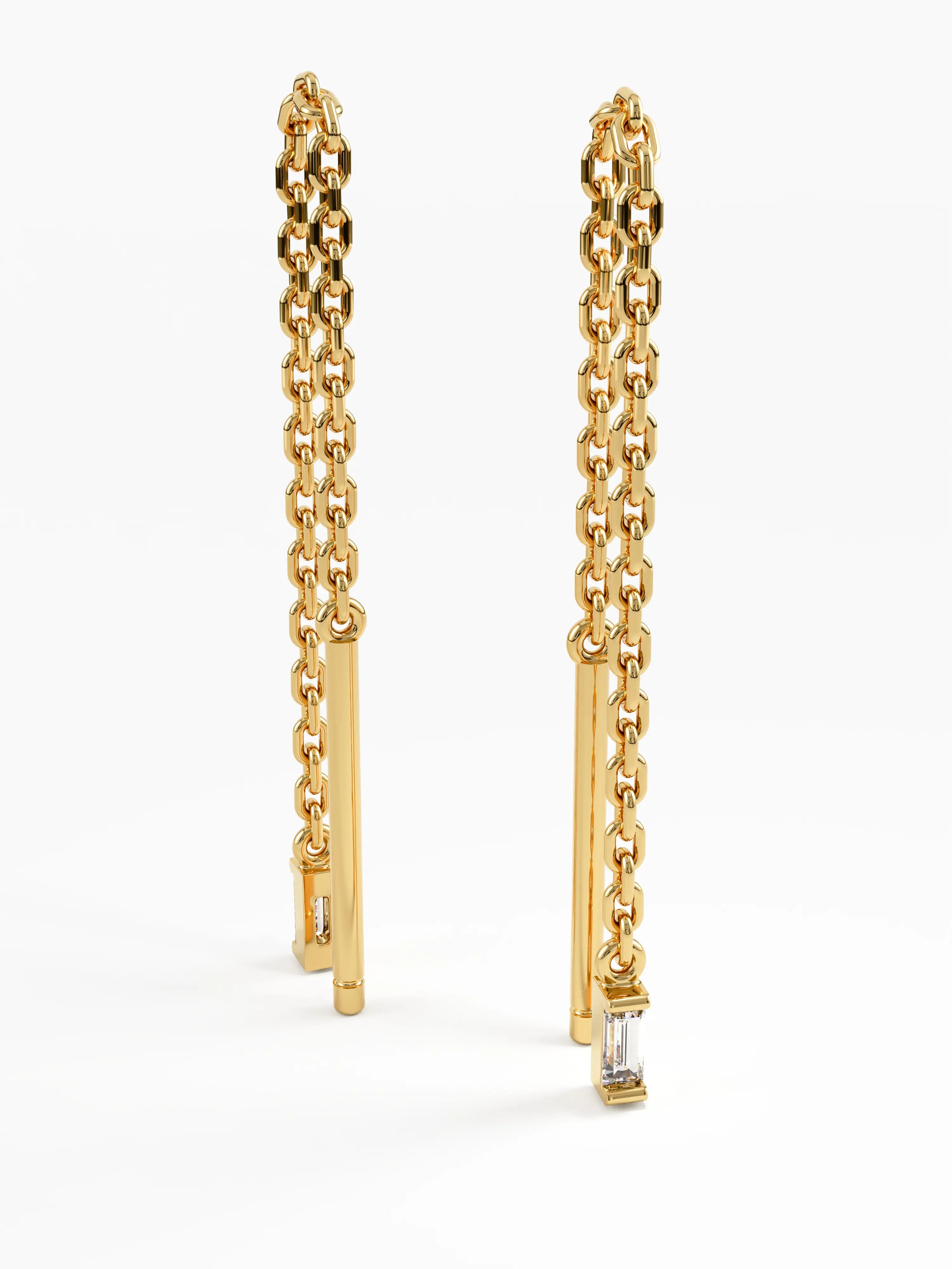 Threader Baguette Earrings, solid gold earrings, view 6 | DiaFifth