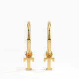 Dangle Initial Stud Earring, solid gold earrings | DiaFifth