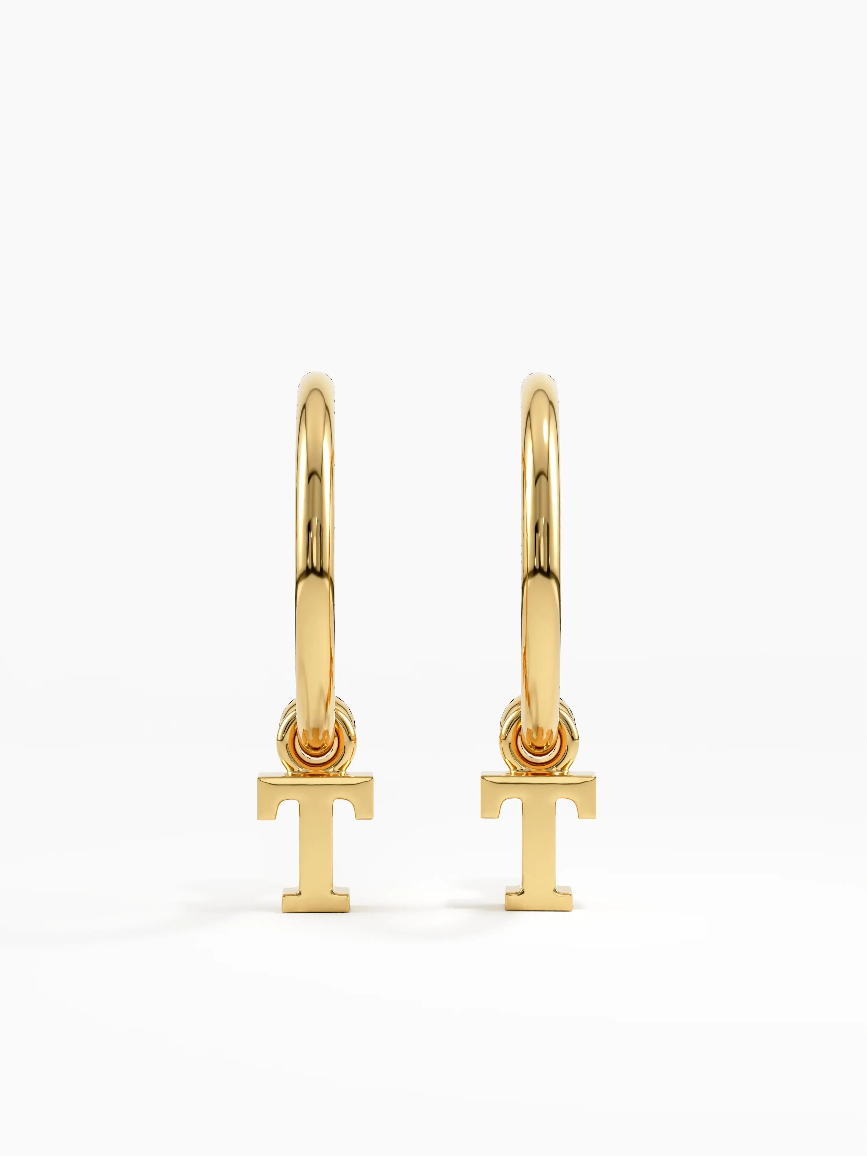 Dangle Initial Stud Earring, solid gold earrings | DiaFifth