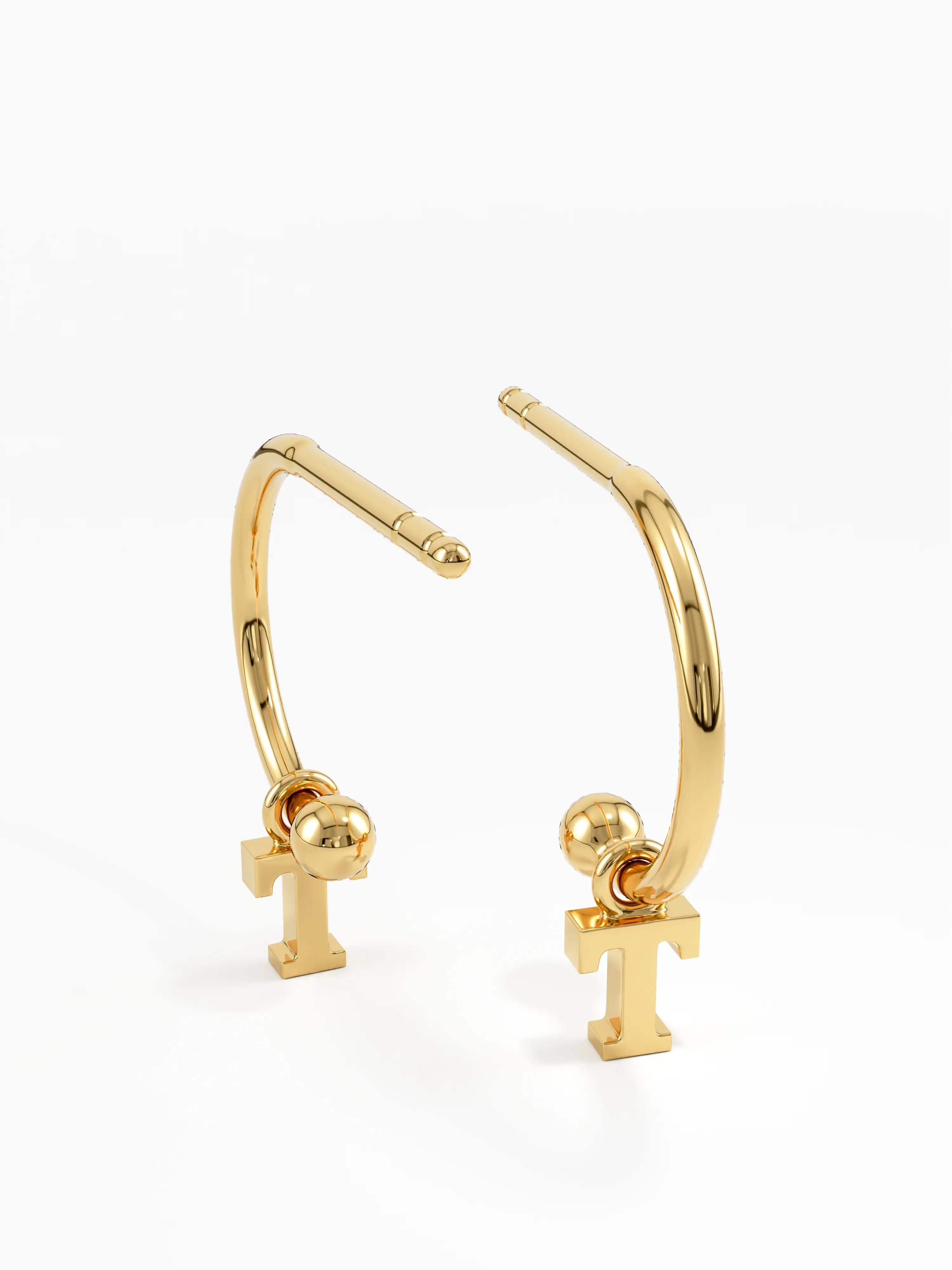 Dangle Initial Stud Earring, solid gold earrings, view 7 | DiaFifth