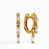 Dangle Baguette Hoops, solid gold earrings | DiaFifth