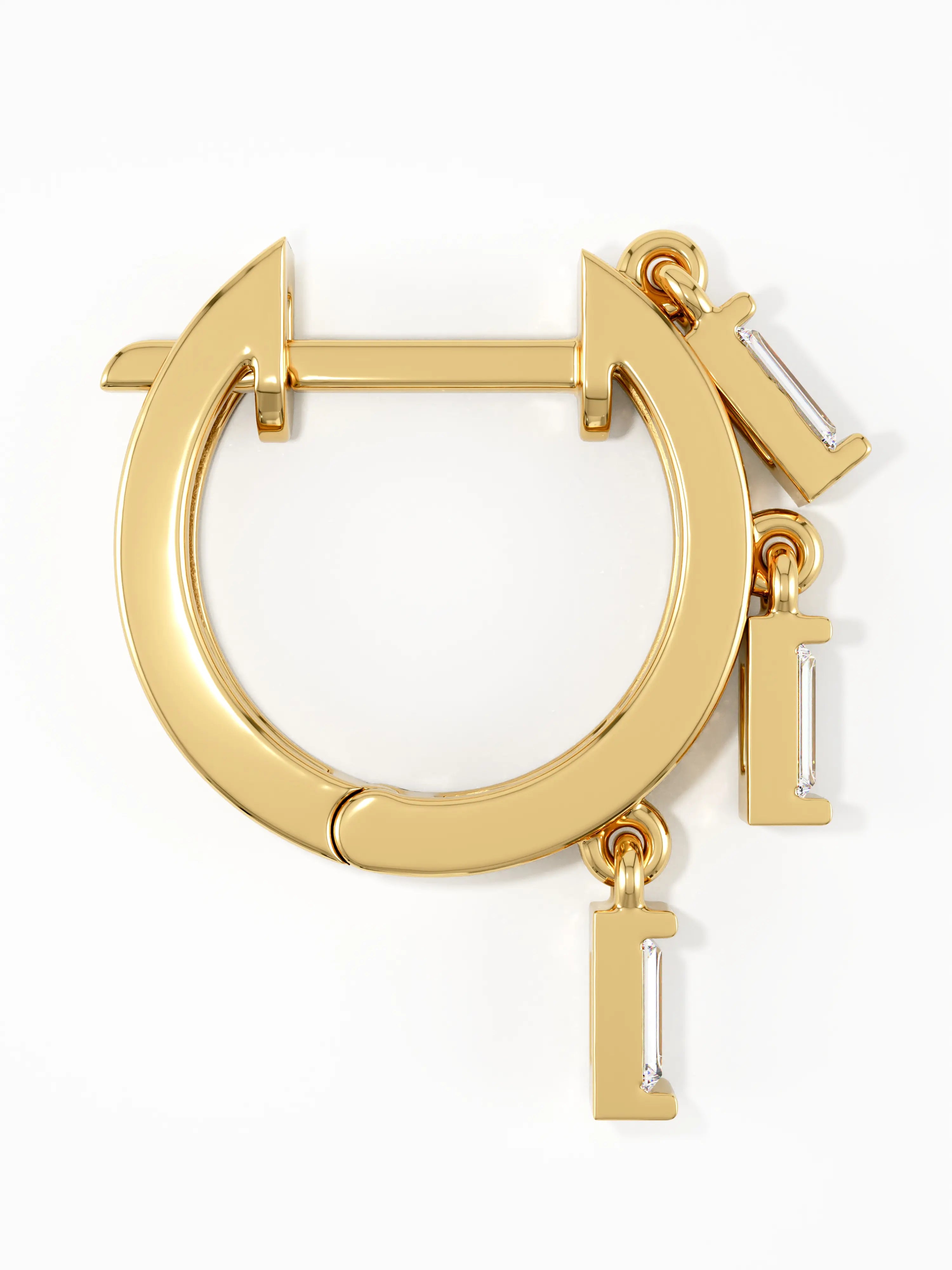 Dangle Baguette Hoops, solid gold earrings, view 7 | DiaFifth