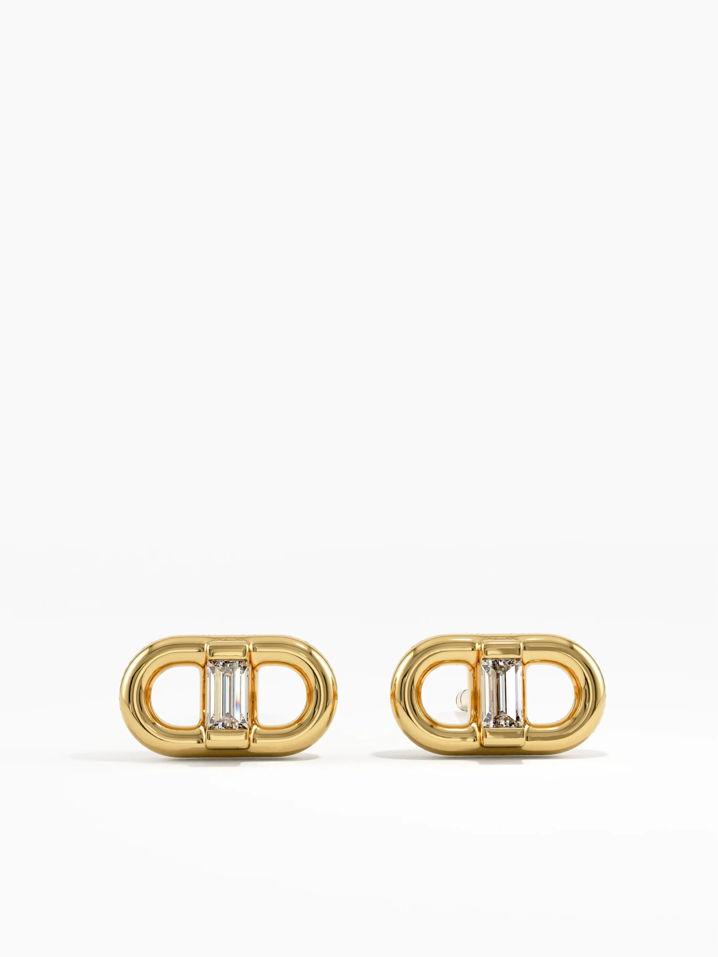 Baguette Stud Earring, solid gold earrings | DiaFifth