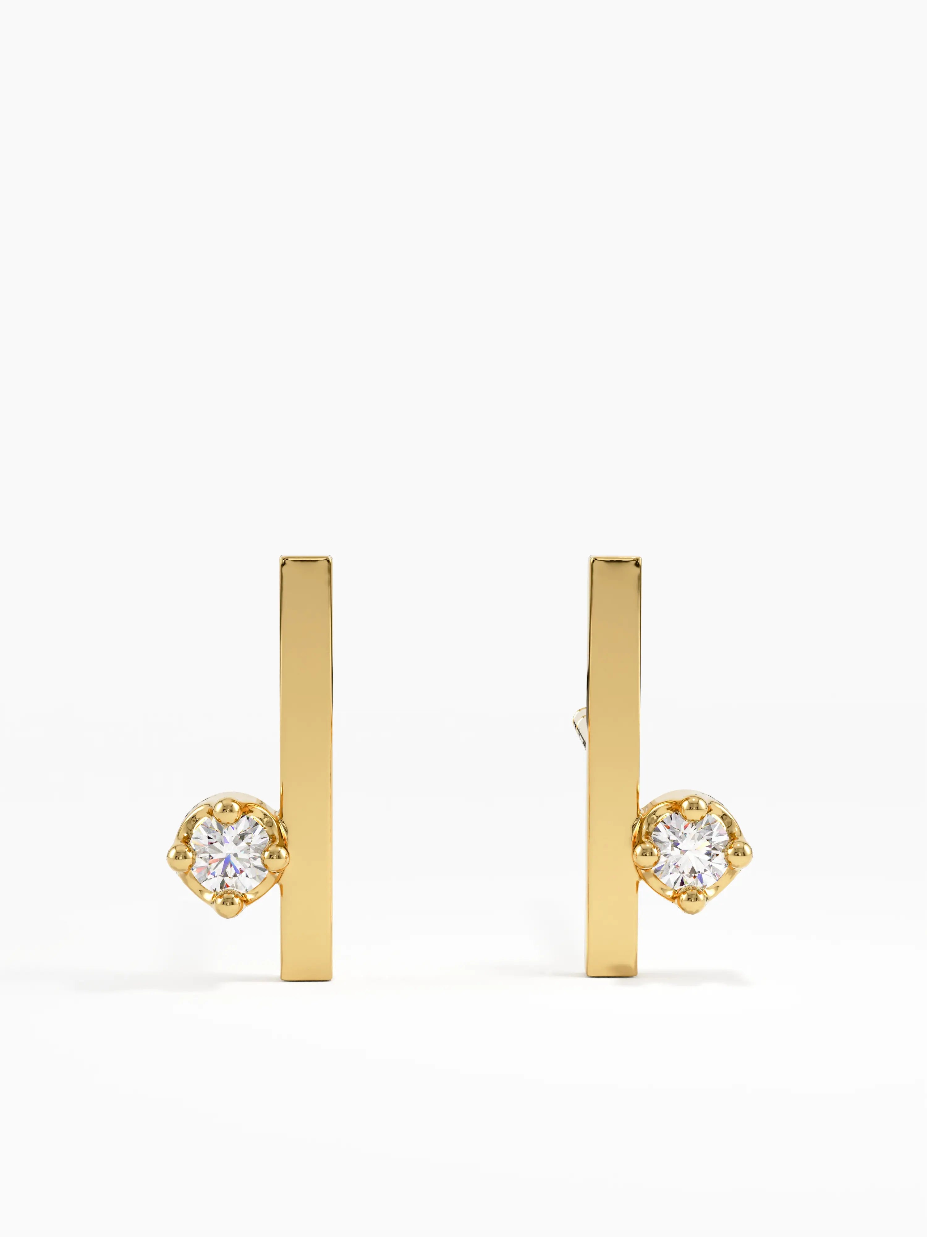 Bar Stud Earrings, solid gold earrings | DiaFifth