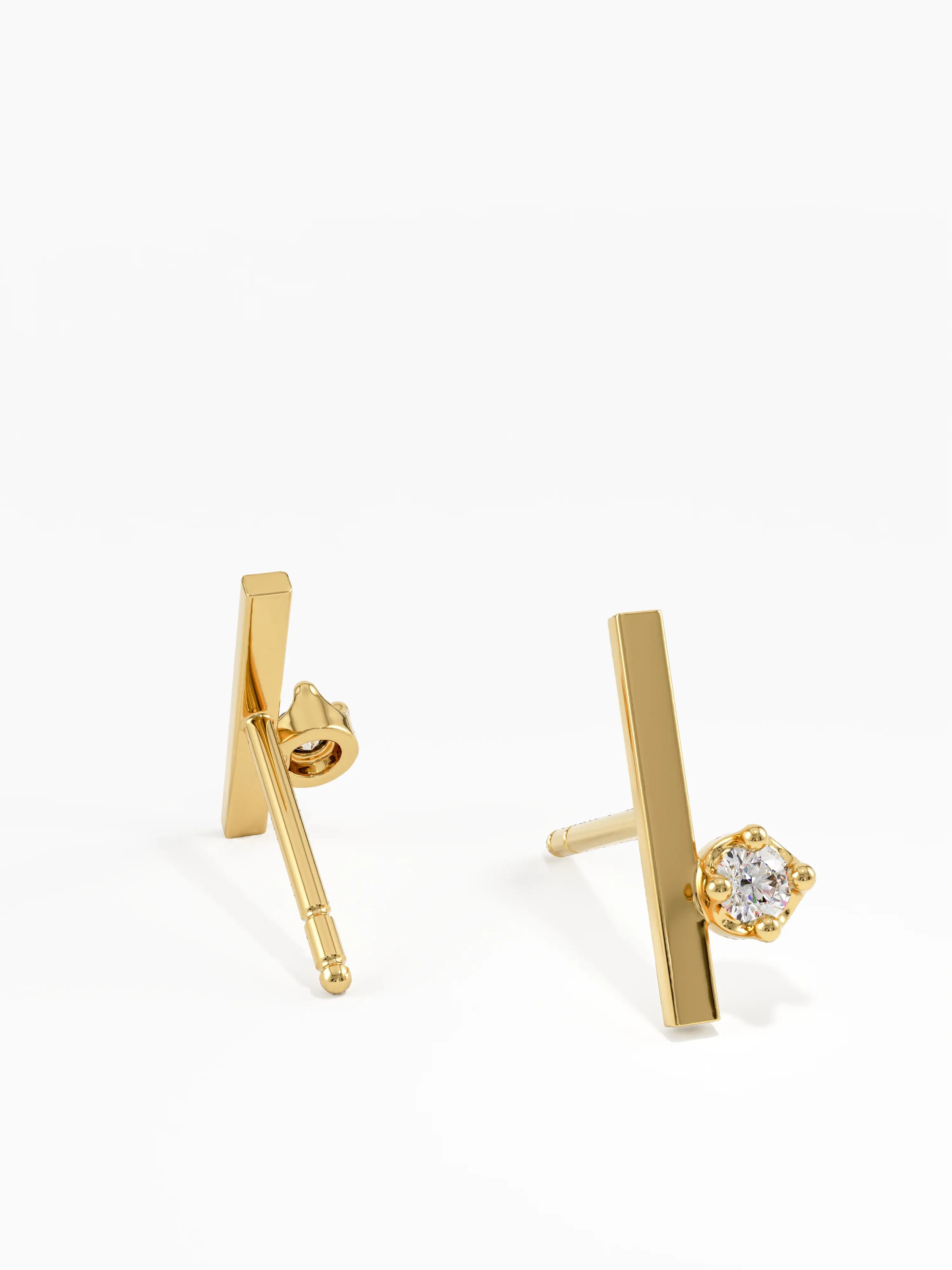 Bar Stud Earrings, solid gold earrings, view 6 | DiaFifth