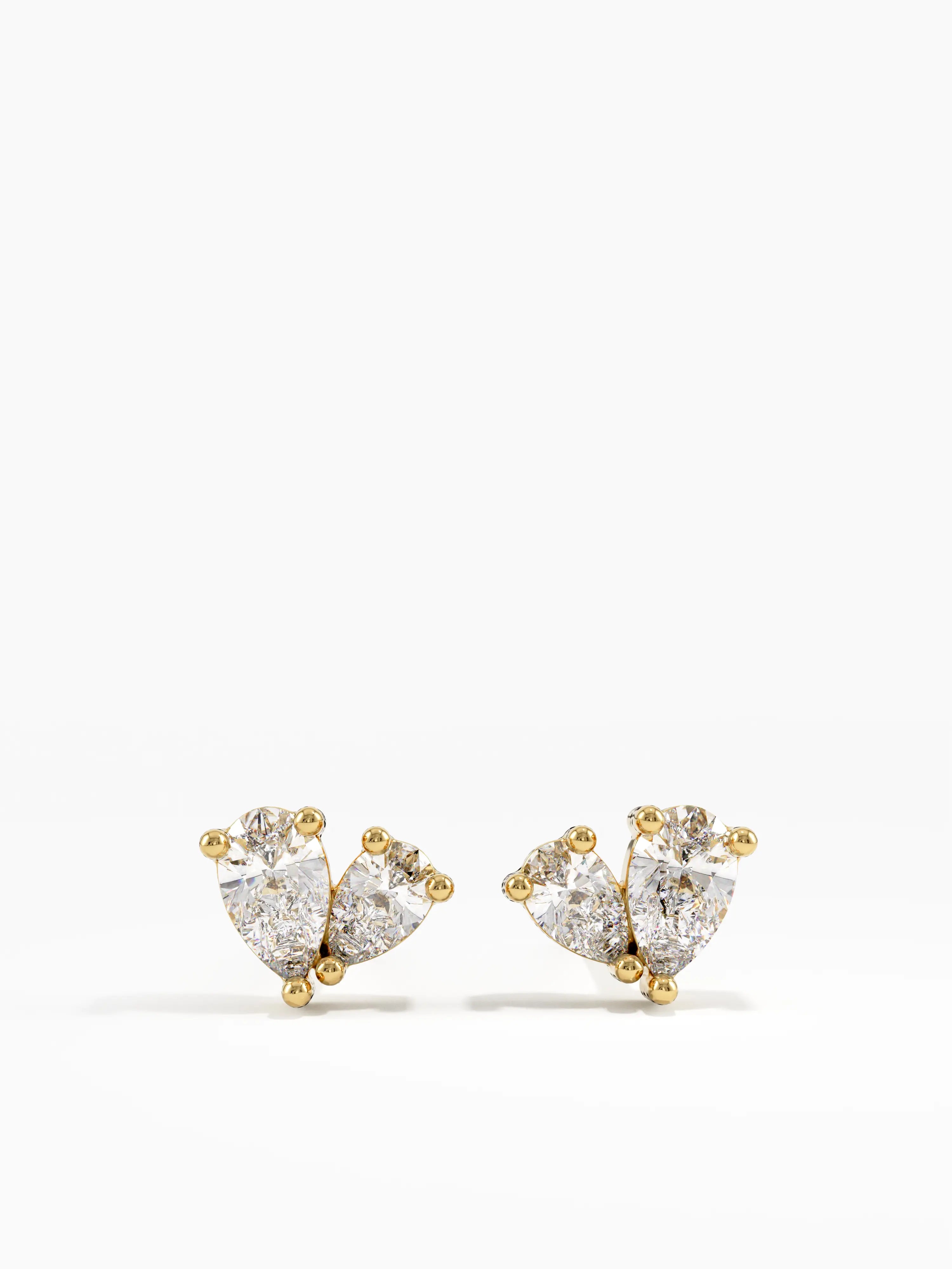 Pear Cluster Stud Earrings, solid gold earrings | DiaFifth