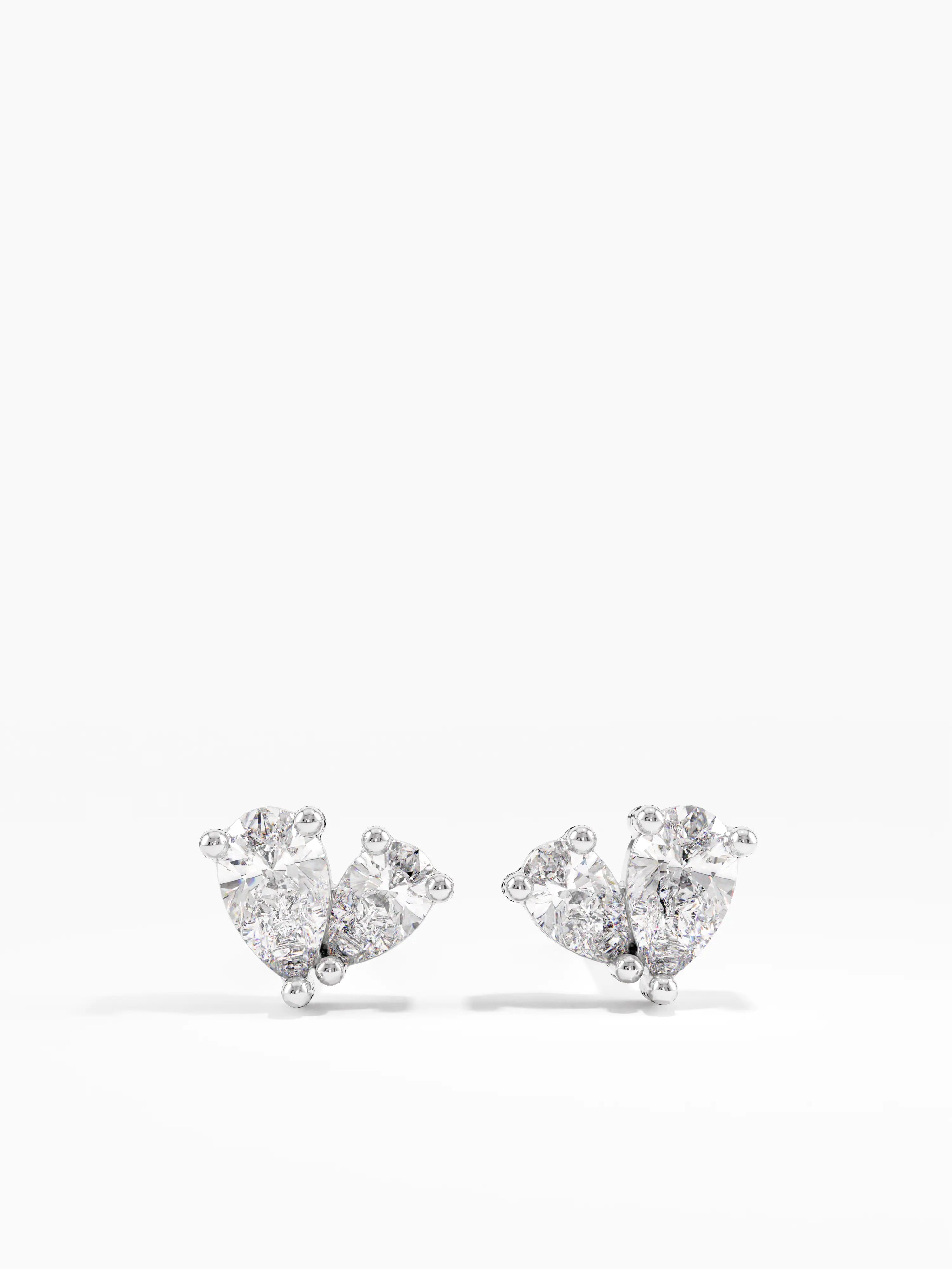 Pear Cluster Stud Earrings, solid gold earrings, view 4 | DiaFifth