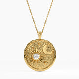 Celestial Disc Necklace, solid gold necklace | DiaFifth