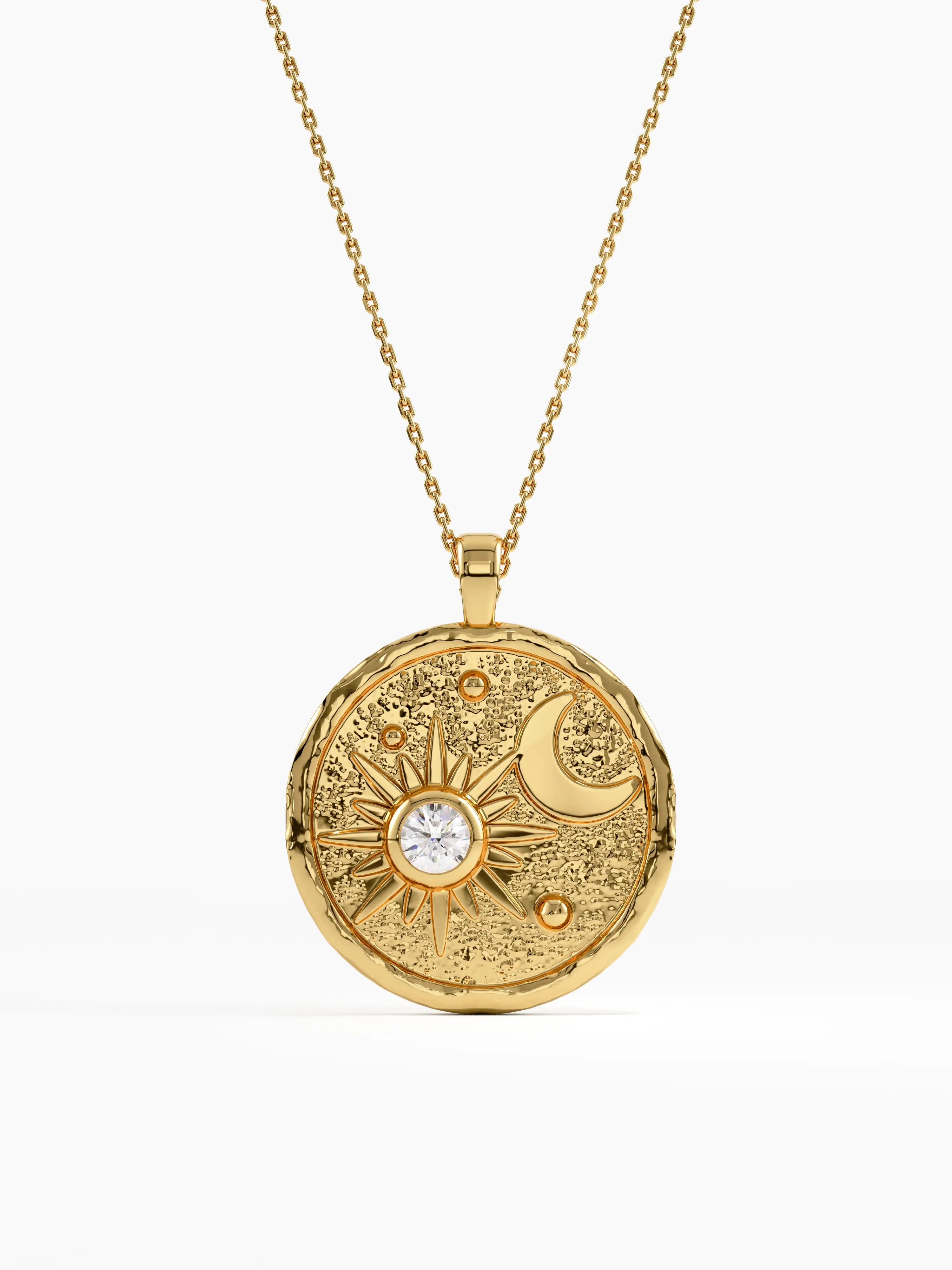 Celestial Disc Necklace, solid gold necklace | DiaFifth
