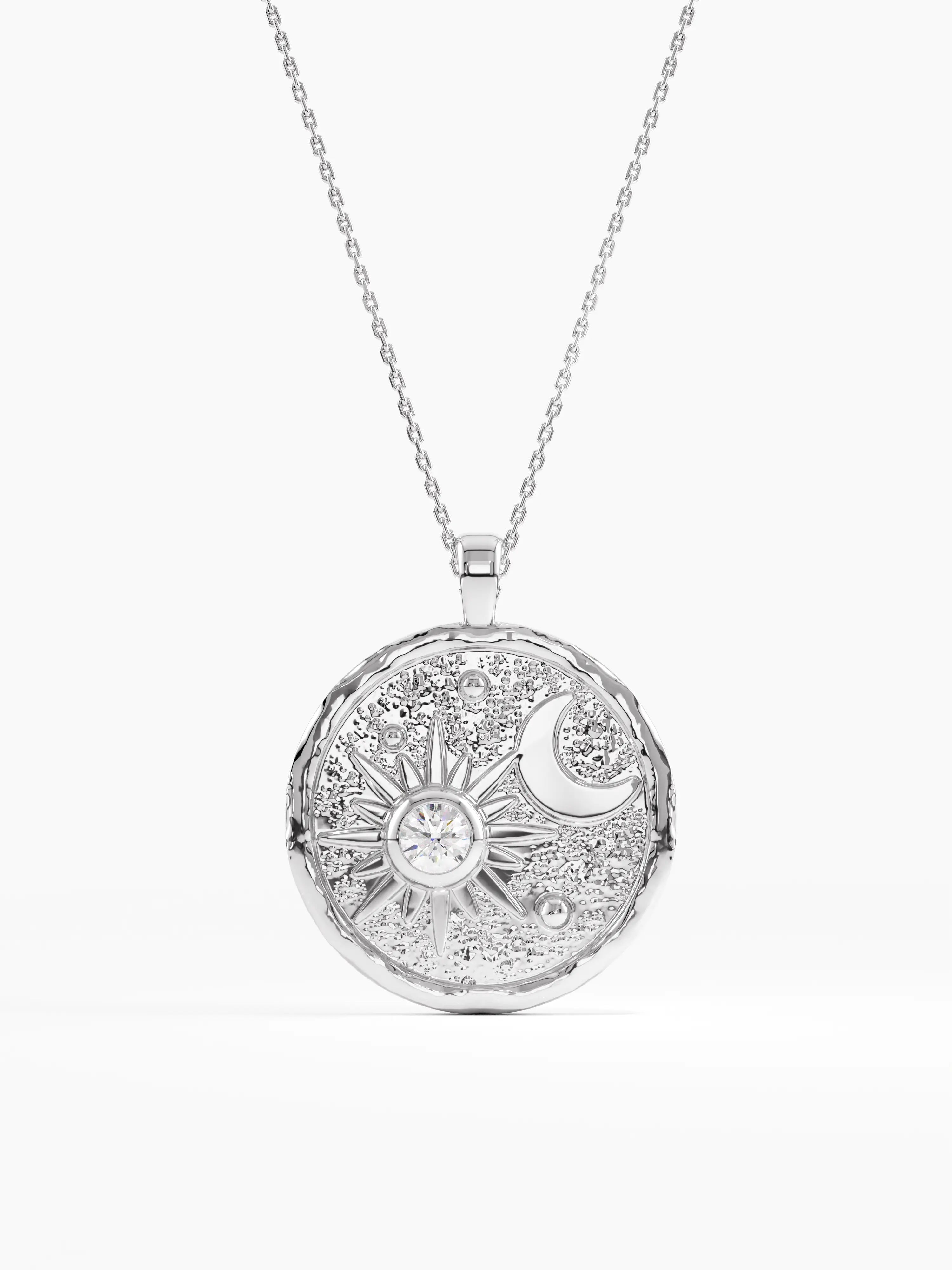 Celestial Disc Necklace, solid gold necklace, view 7 | DiaFifth