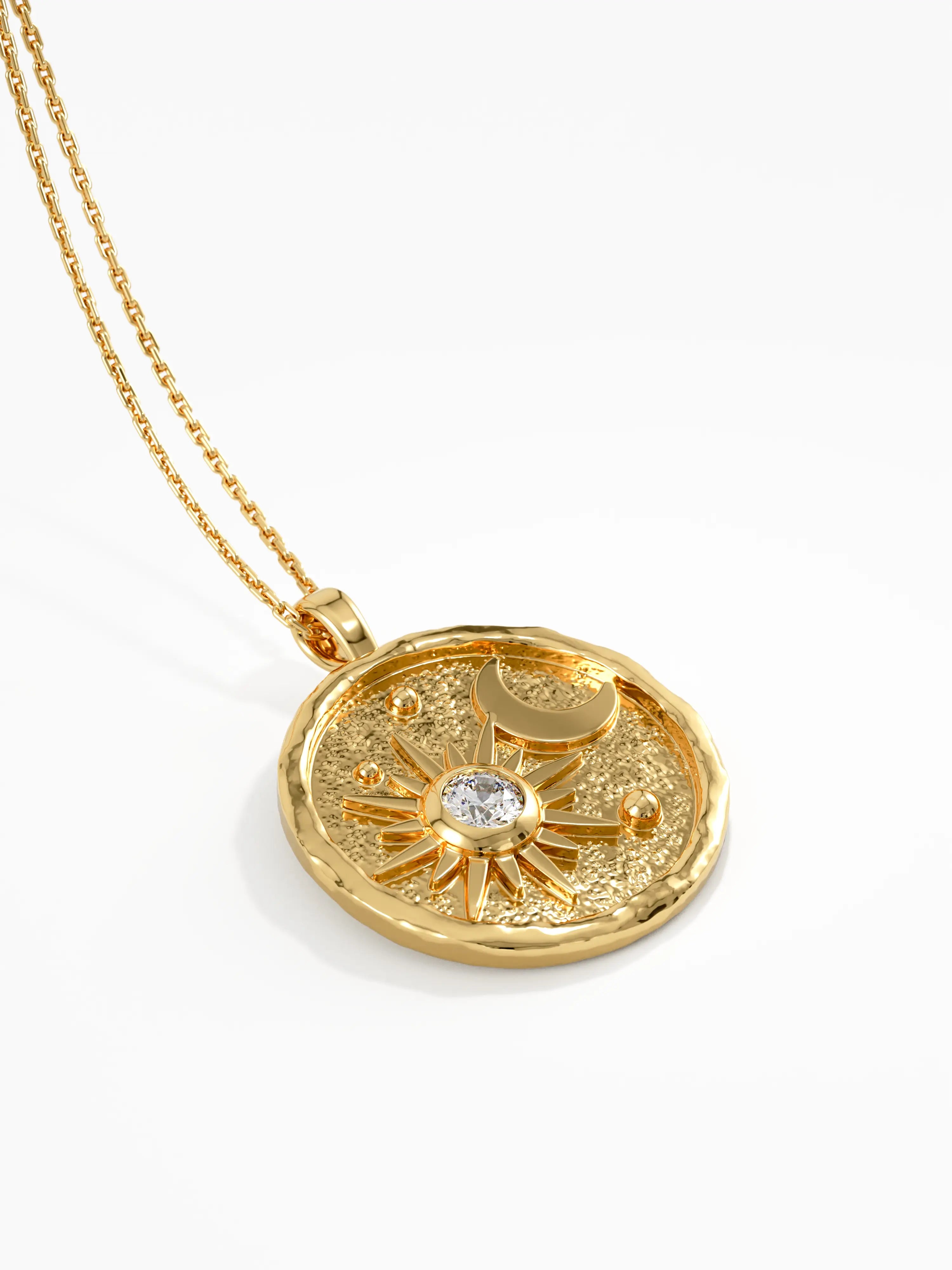 Celestial Disc Necklace, solid gold necklace, view 8 | DiaFifth