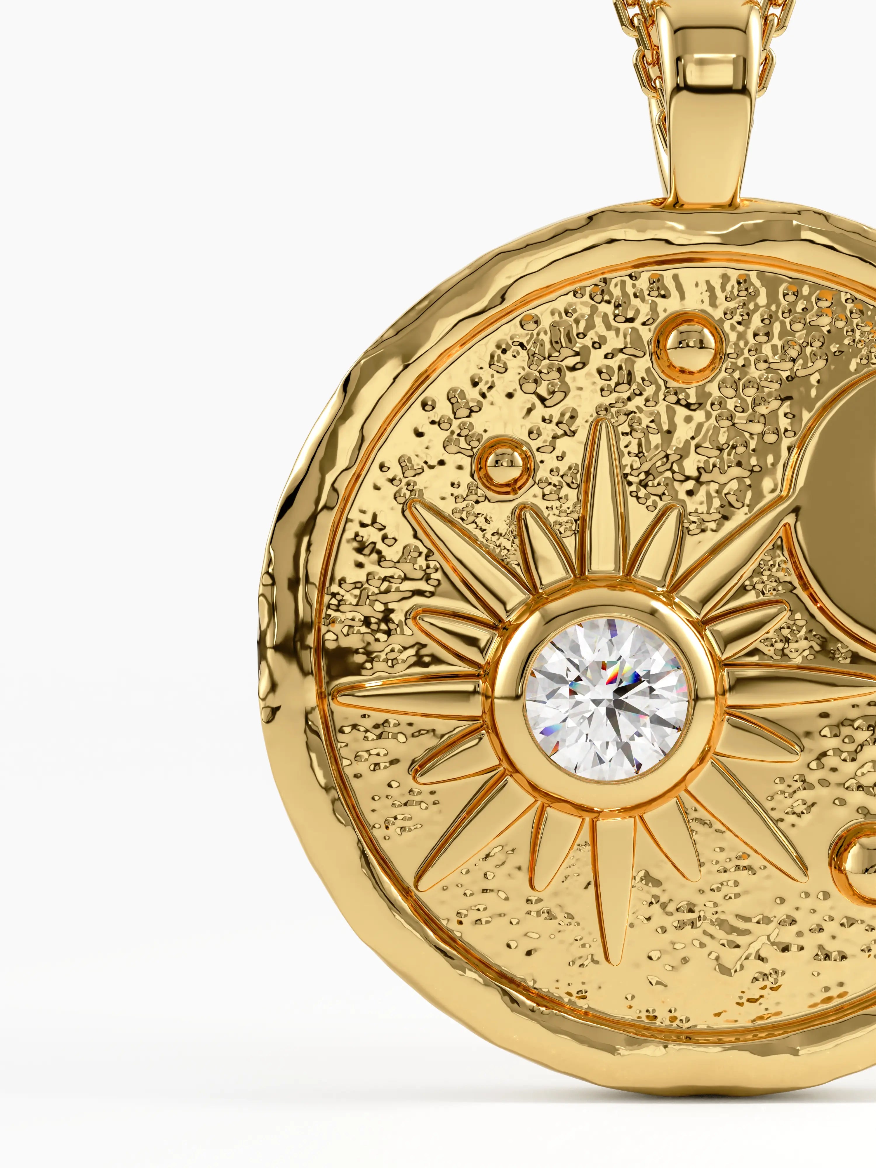 Celestial Disc Necklace, solid gold necklace, view 2 | DiaFifth