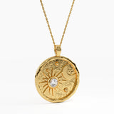 Celestial Disc Necklace, solid gold necklace, view 9 | DiaFifth