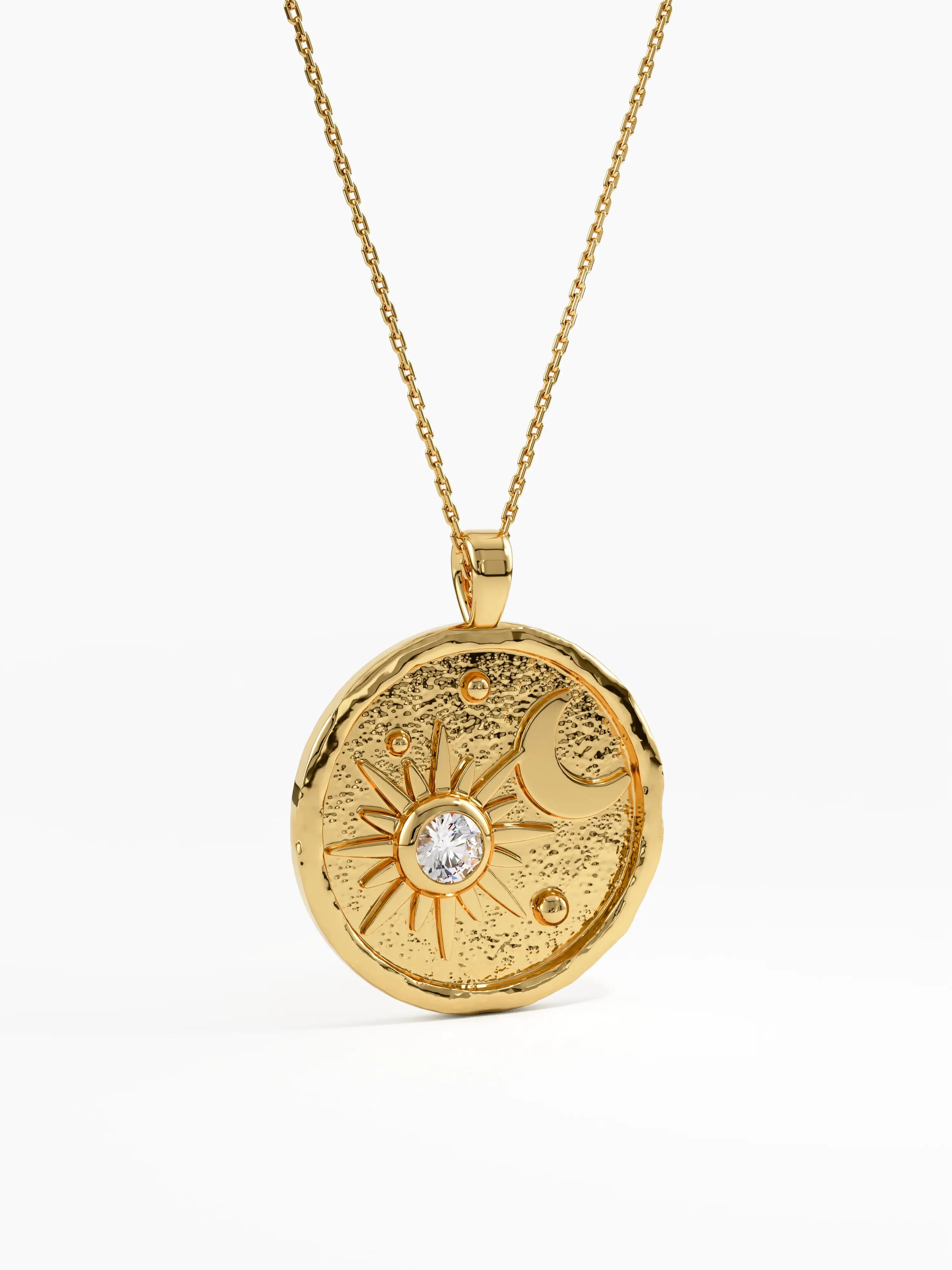 Celestial Disc Necklace, solid gold necklace, view 9 | DiaFifth