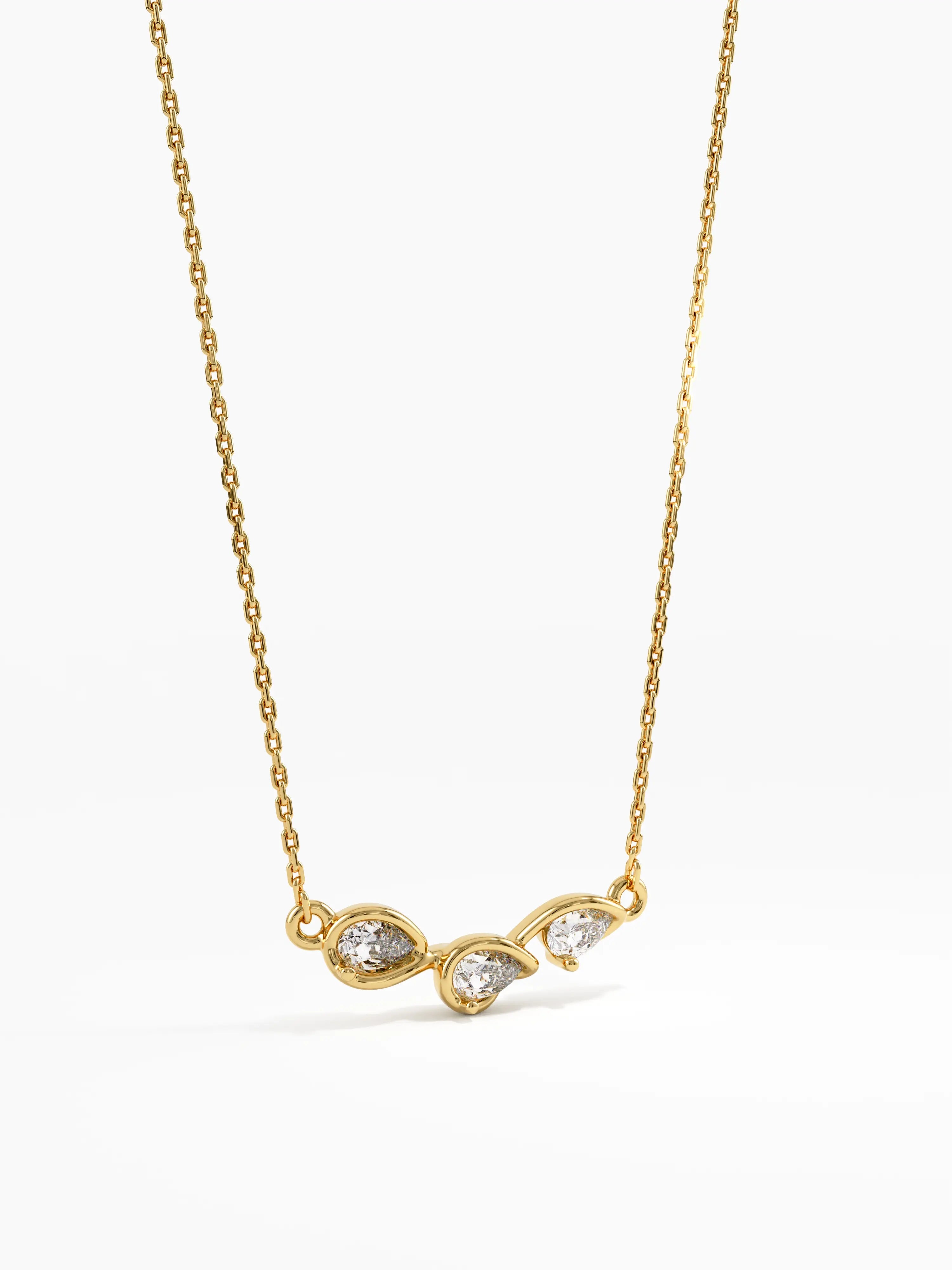 Pear Trio Necklace, solid gold necklace, view 9 | DiaFifth