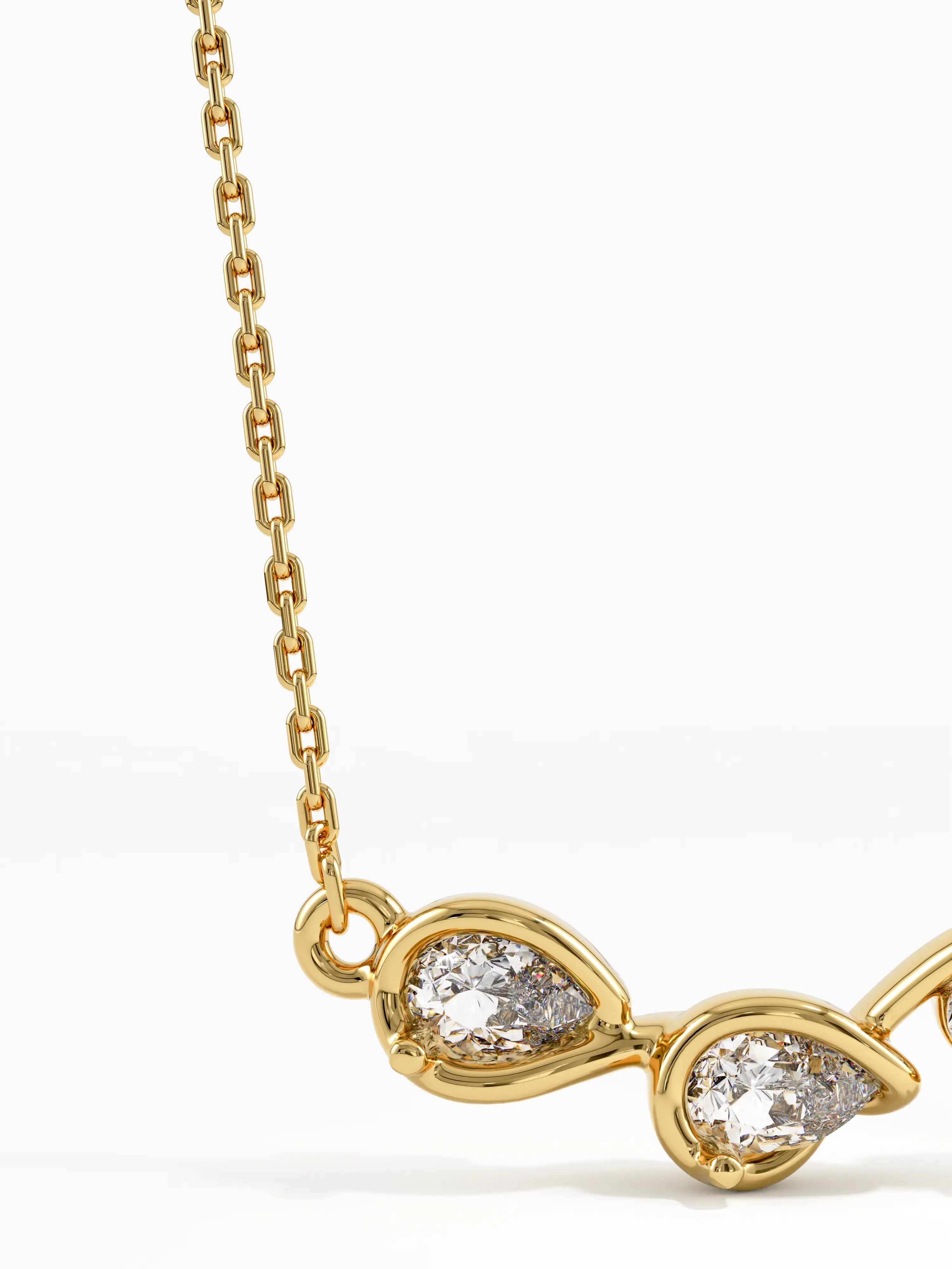 Pear Trio Necklace, solid gold necklace, view 2 | DiaFifth