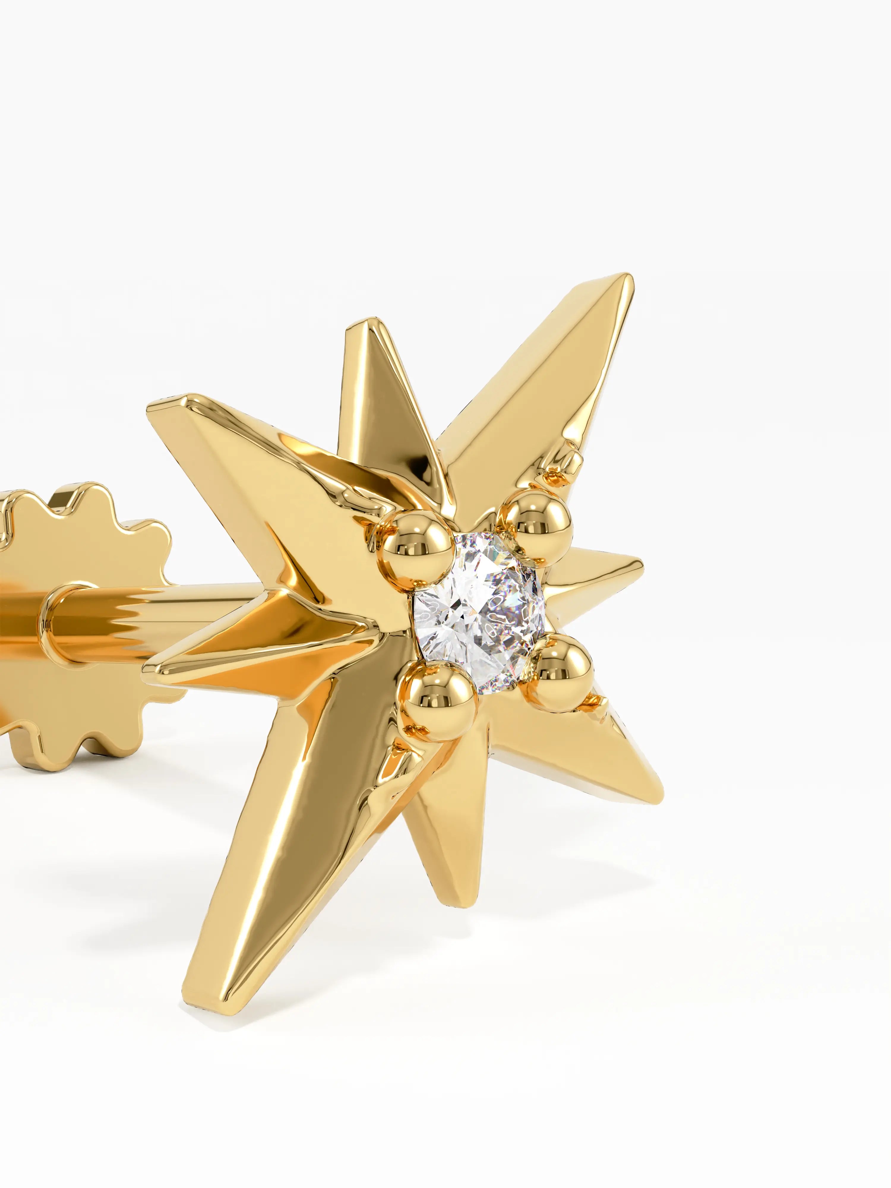 Star Piercing, solid gold earrings, view 3 | DiaFifth