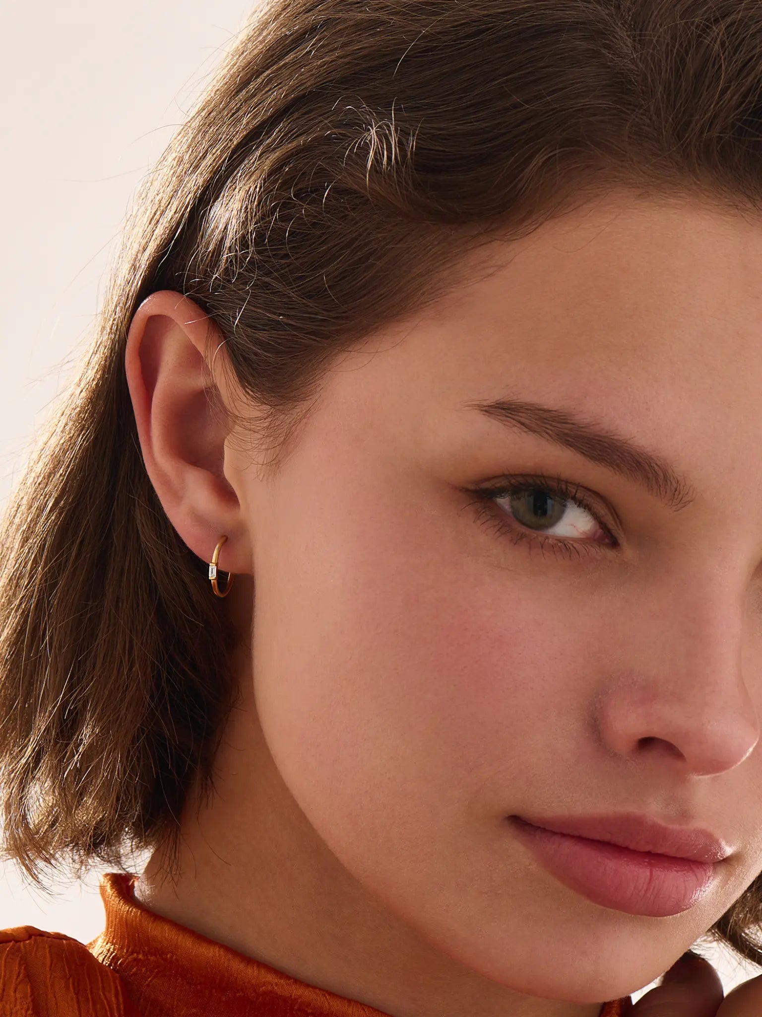 Baguette Stud Earrings, solid gold earrings, view 5 | DiaFifth