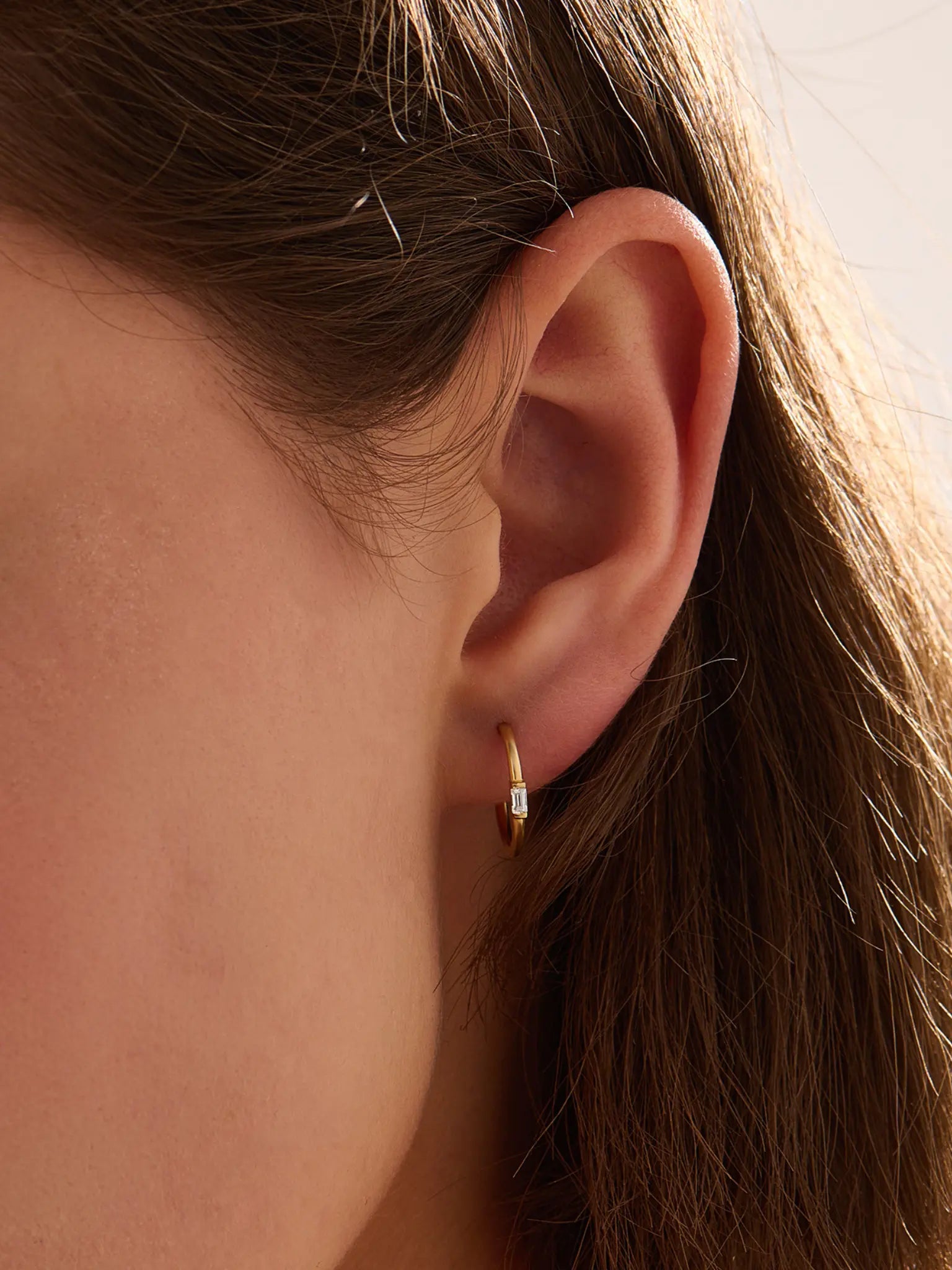 Baguette Stud Earrings, solid gold earrings, view 3 | DiaFifth
