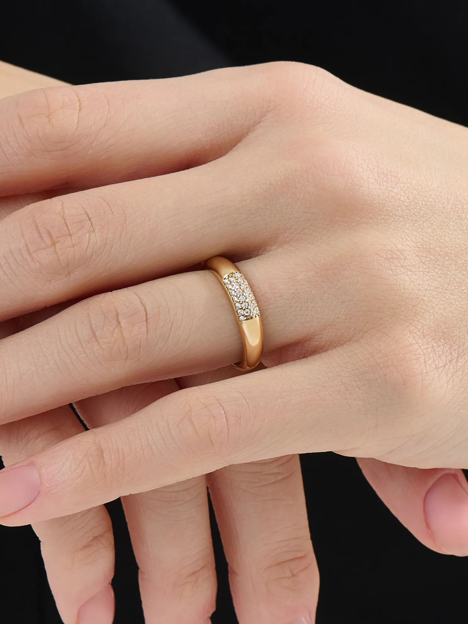Pave Dome Ring, solid gold ring, view 3 | DiaFifth